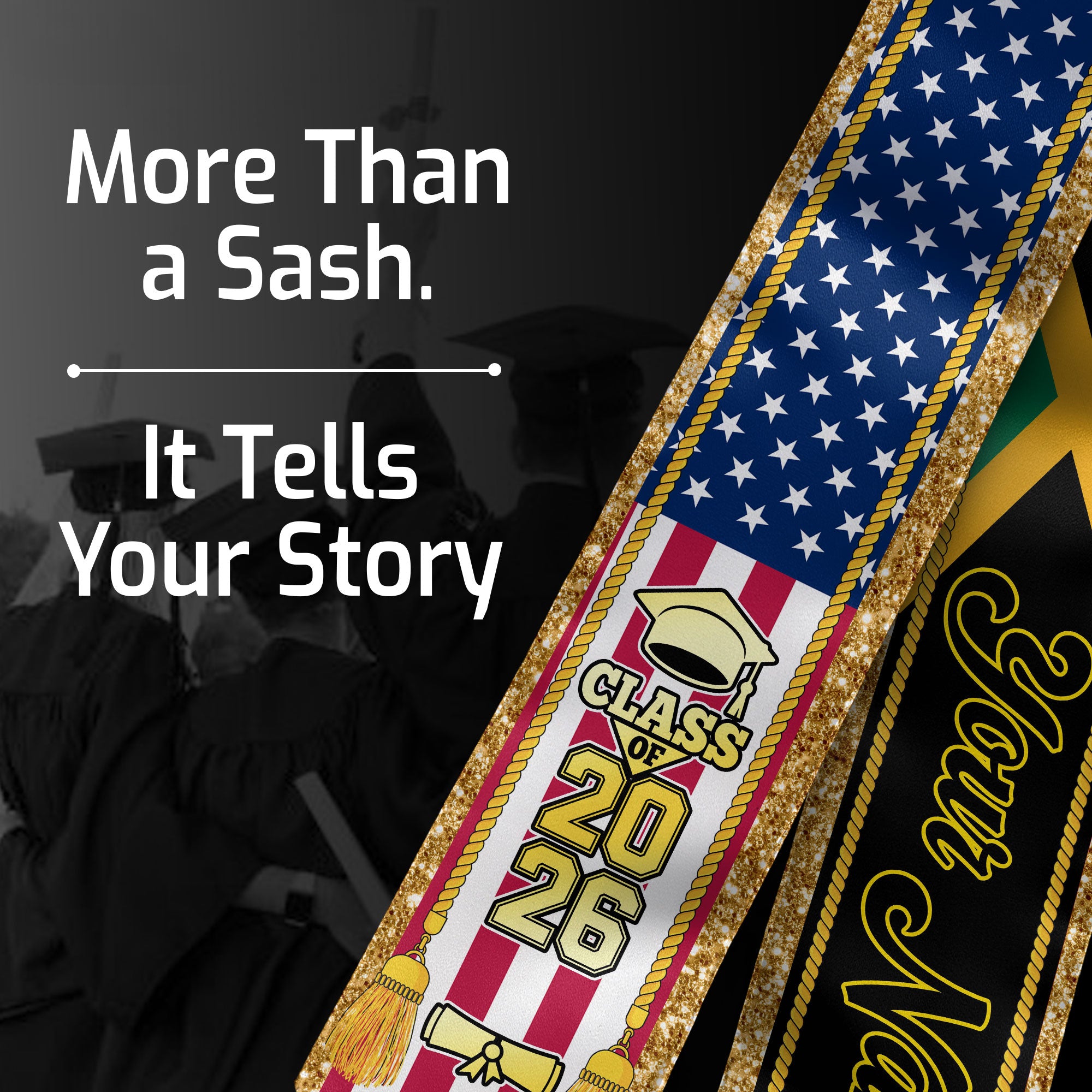 Customized Jamaica Graduation Stole with Jamaican Flag Emblem, Graduation Sash for Class of 2026