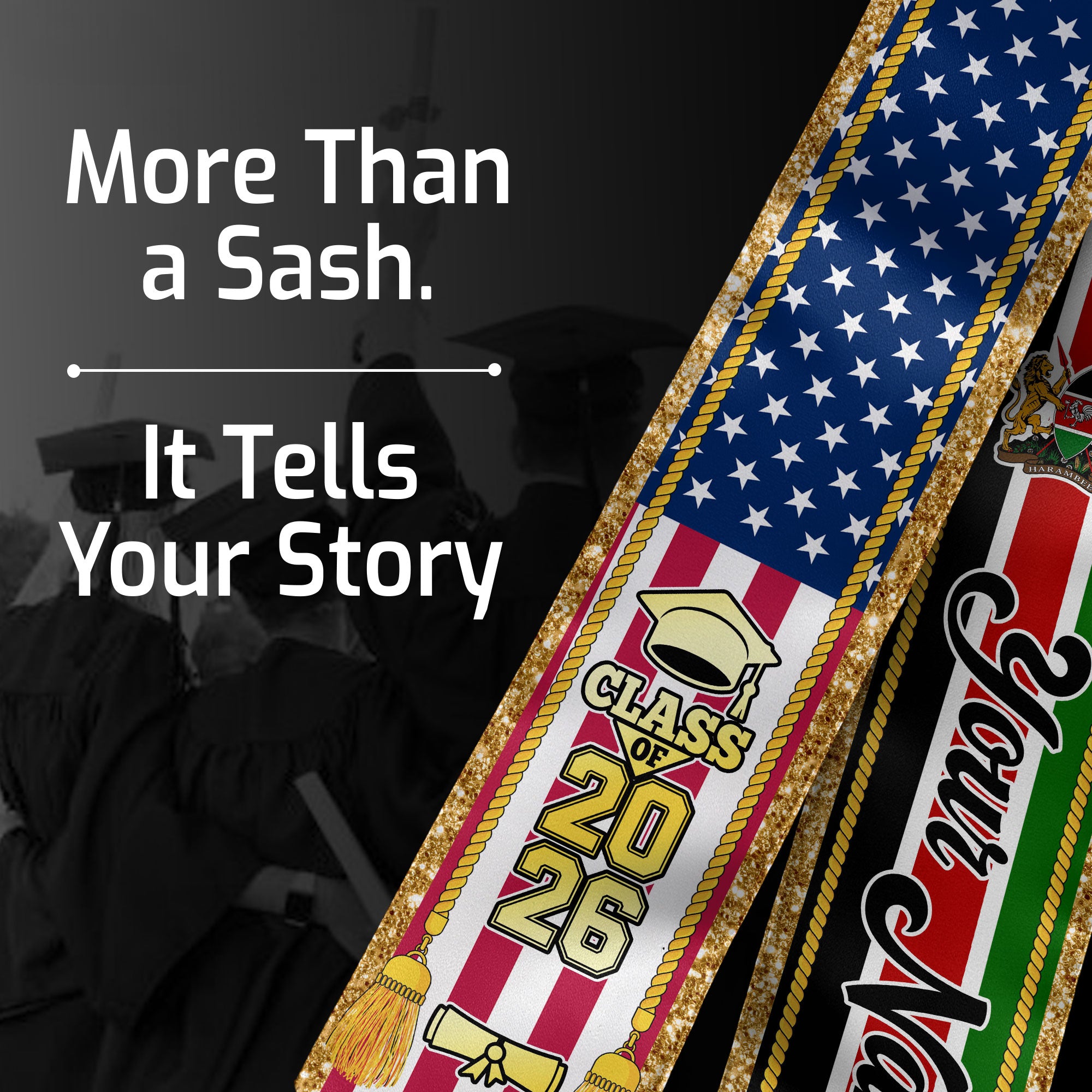 Customized Kenya Graduation Stole with Kenyan Flag Emblem, Graduation Sash for Class of 2026