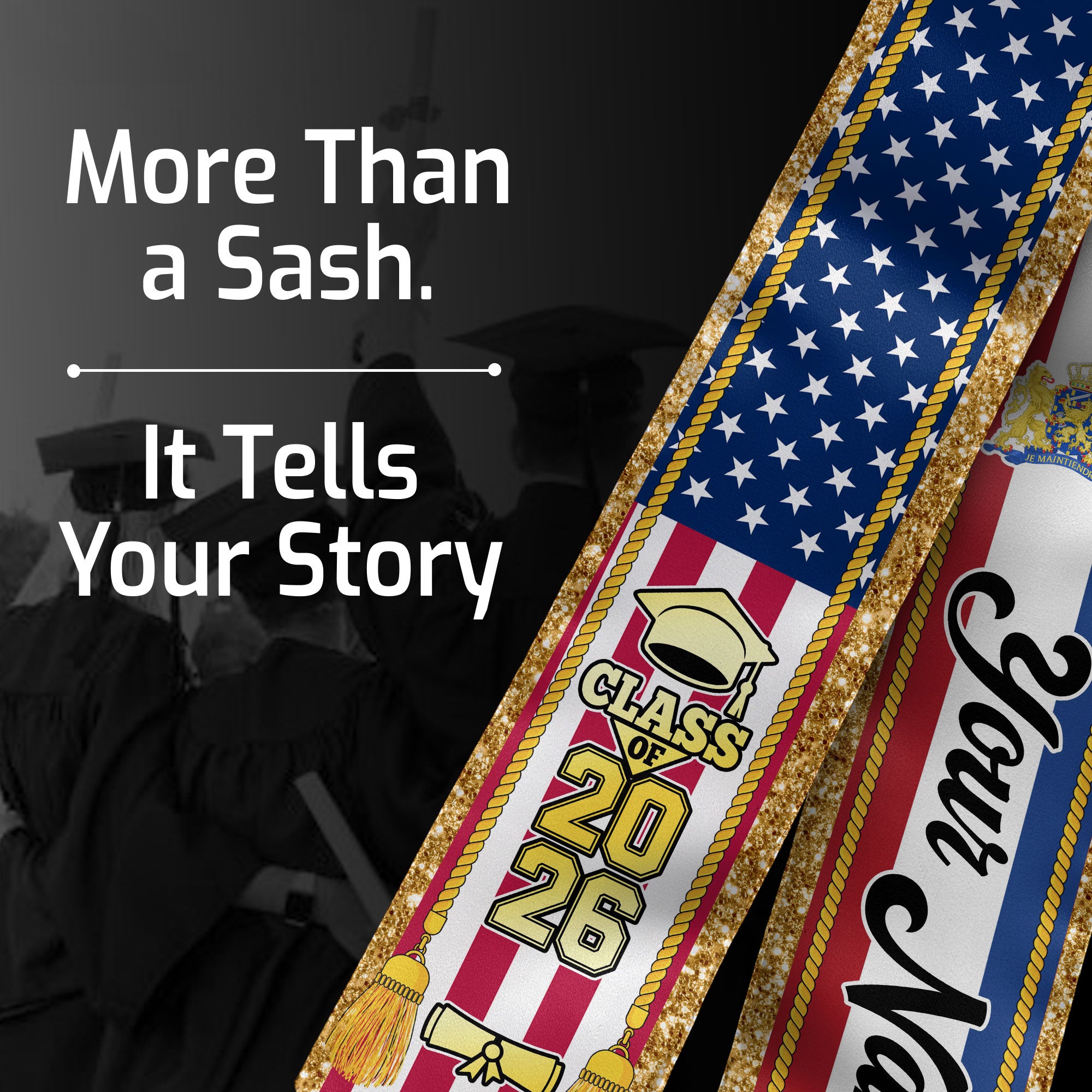 Customized Netherlands Graduation Stole with Dutch Flag Emblem, Graduation Sash for Class of 2026