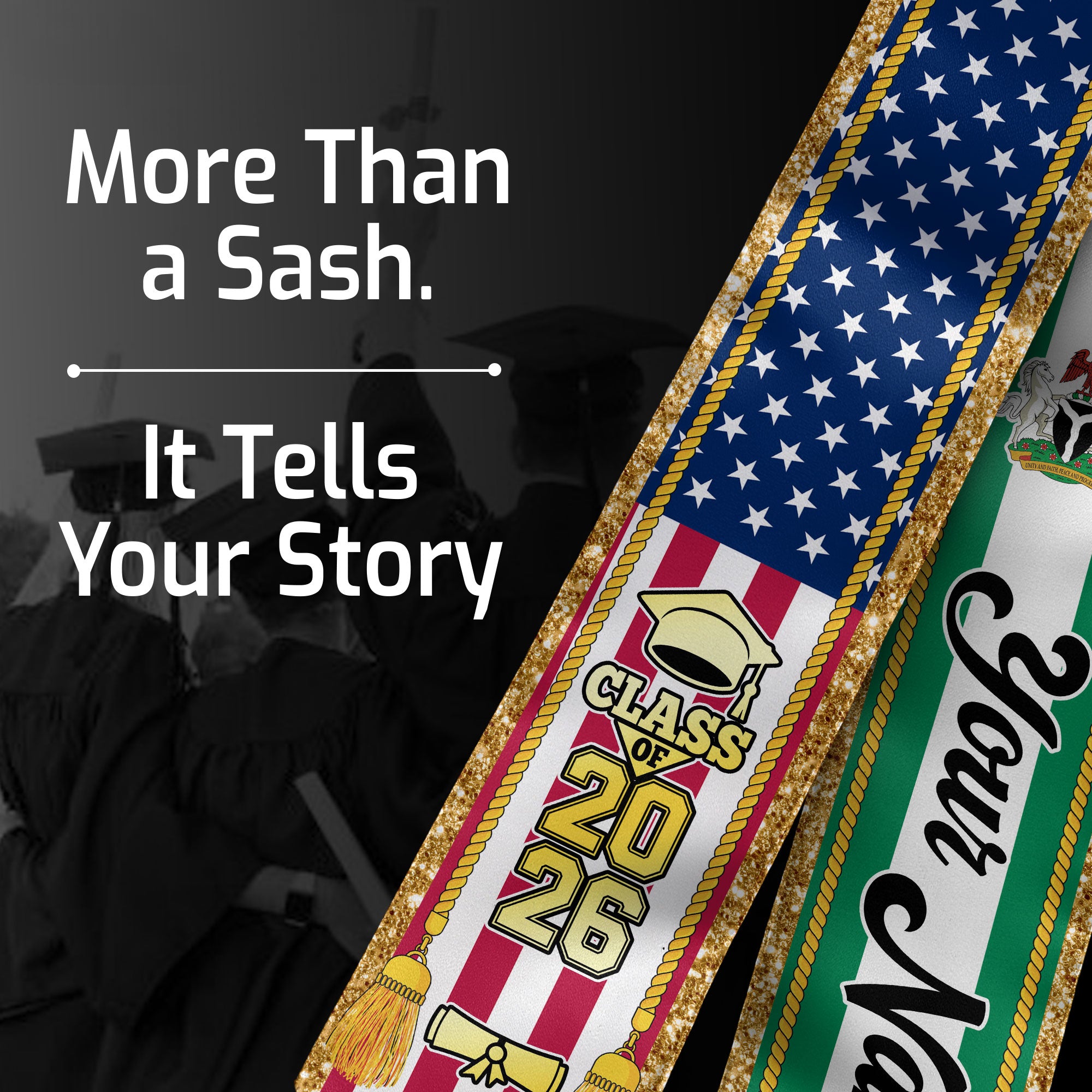 Customized Nigeria Graduation Stole with Nigerian Flag Emblem, Graduation Sash for Class of 2026