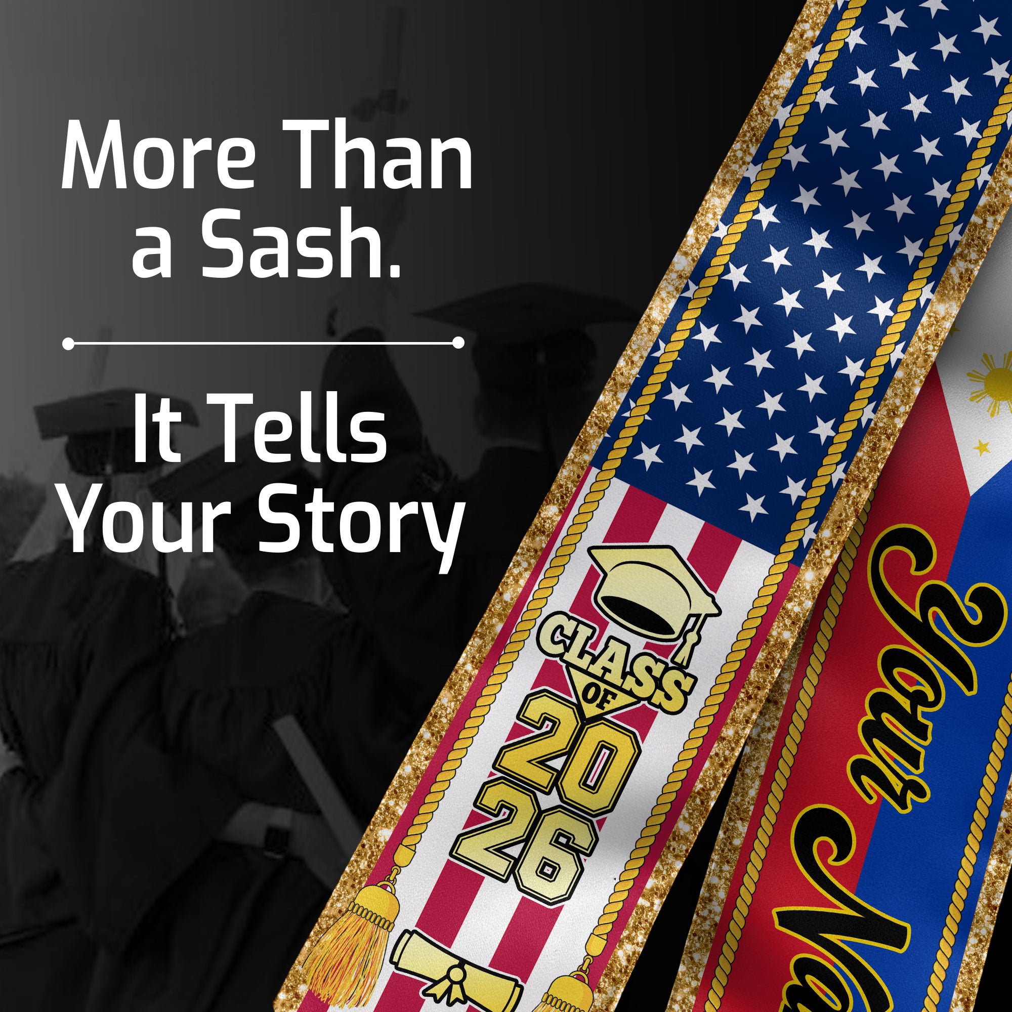 Customized Philippines Graduation Stole with Filipino Flag Emblem, Graduation Sash for Class of 2026