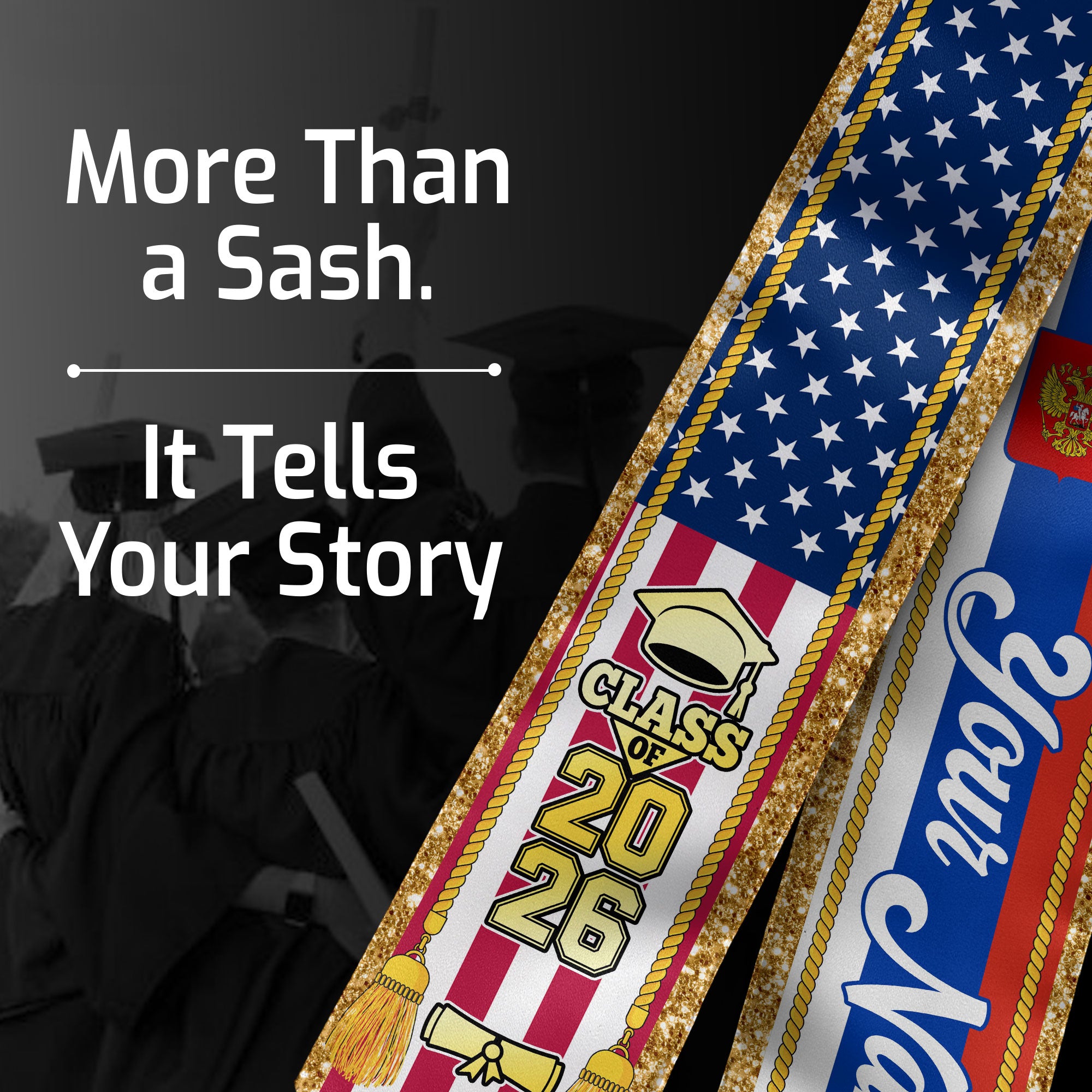 Customized Russia Graduation Stole with Russian Flag Emblem, Graduation Sash for Class of 2026