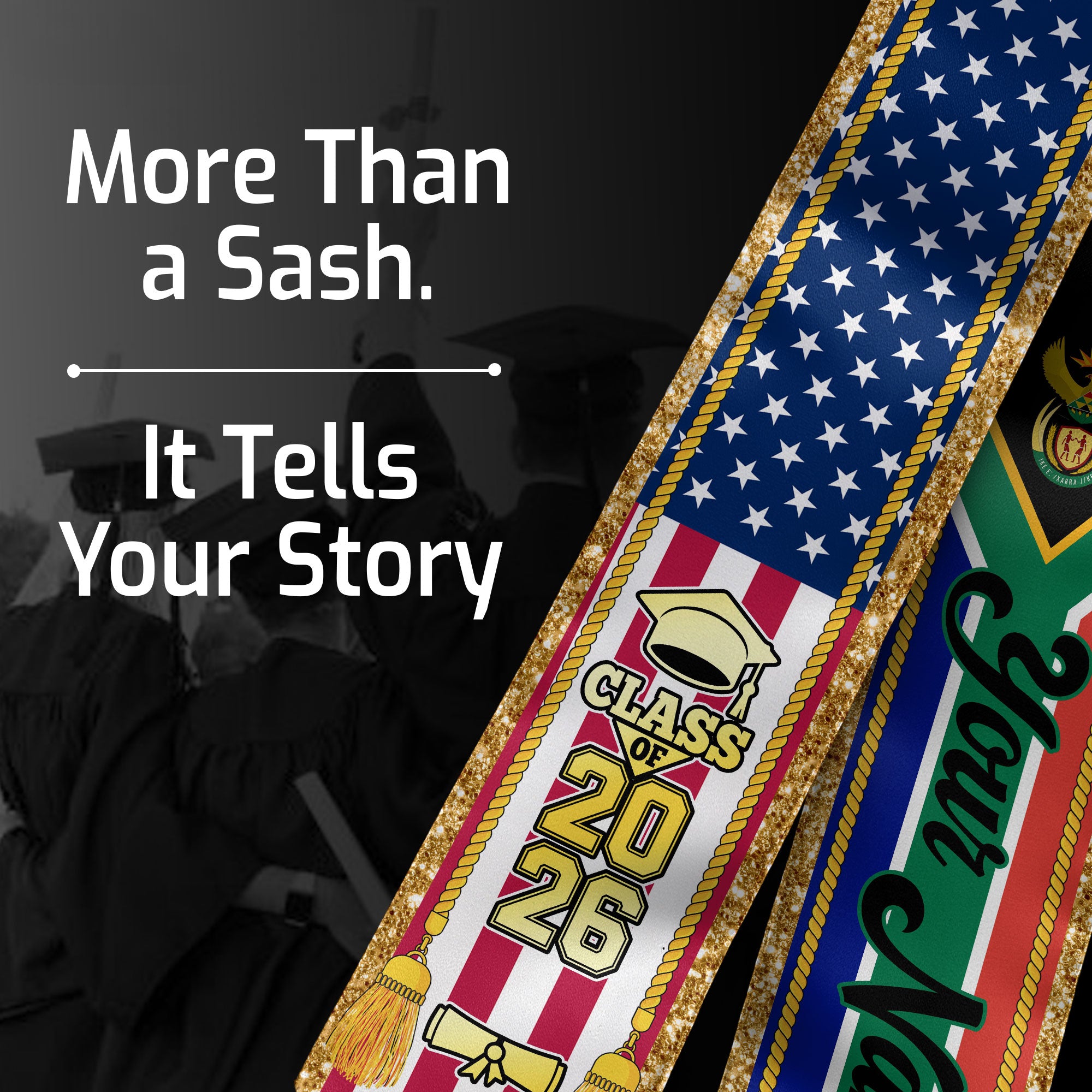 Customized South Africa Graduation Stole with National Flag Emblem, Graduation Sash for Class of 2026