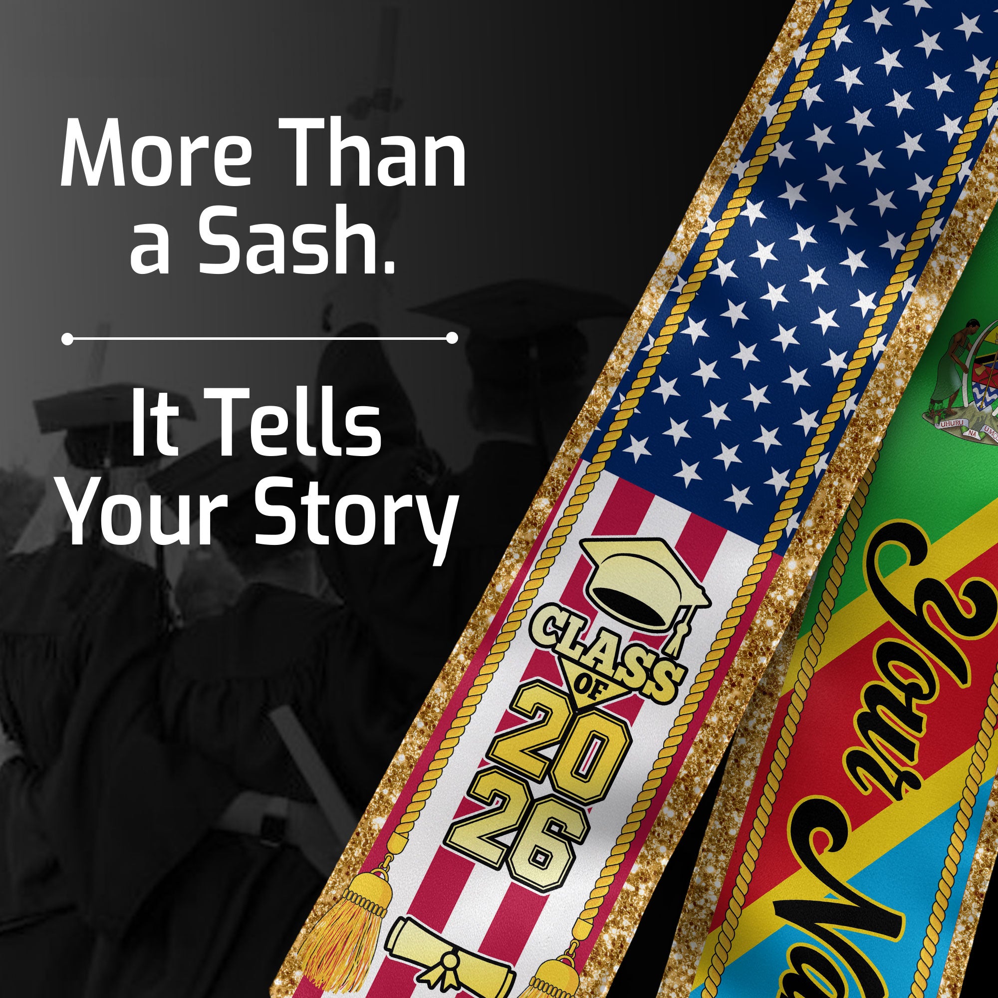 Customized Tanzania Graduation Stole with Tanzanian Flag Emblem, Graduation Sash for Class of 2026