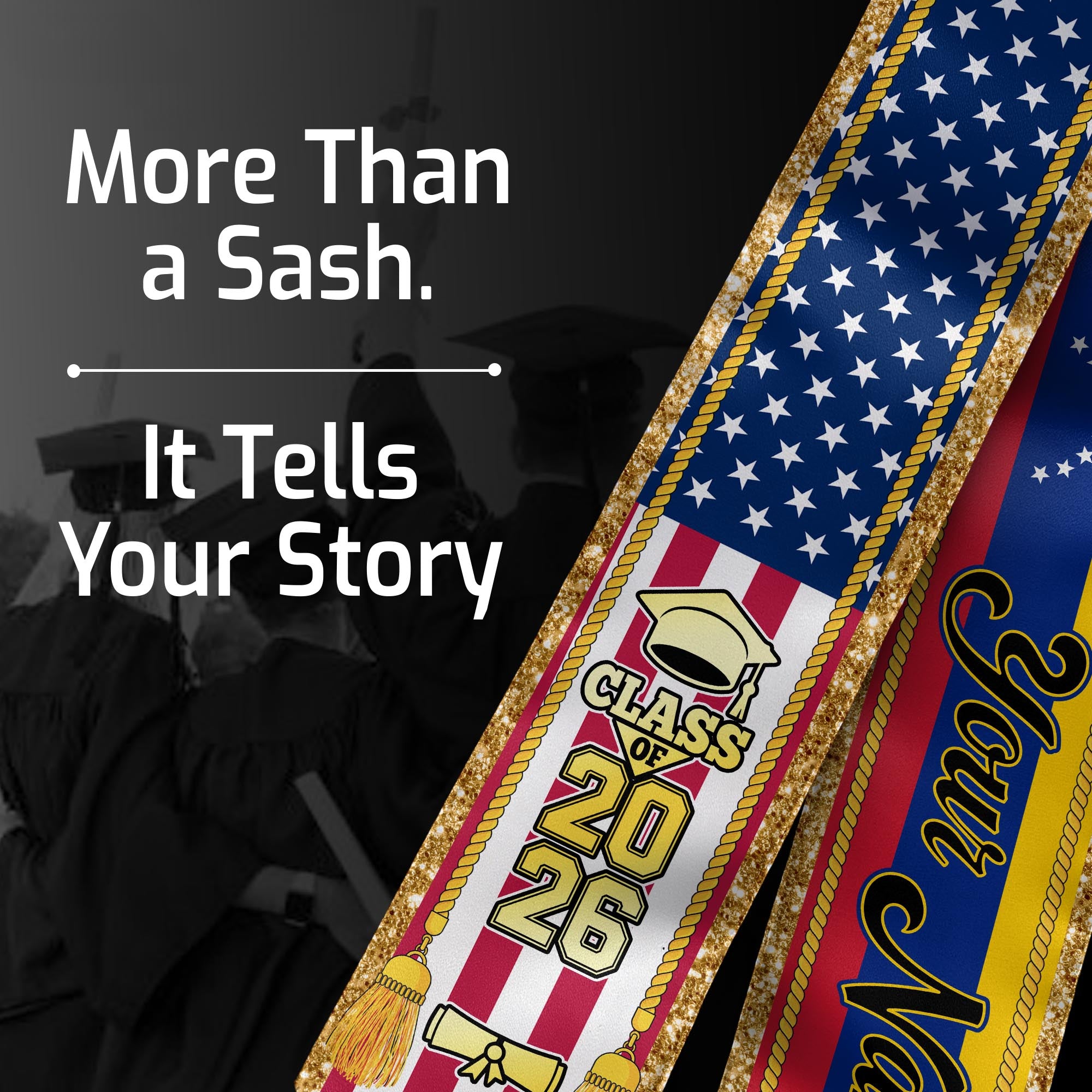 Customized Venezuela Graduation Stole with Venezuelan Flag Emblem, Graduation Sash for Class of 2026
