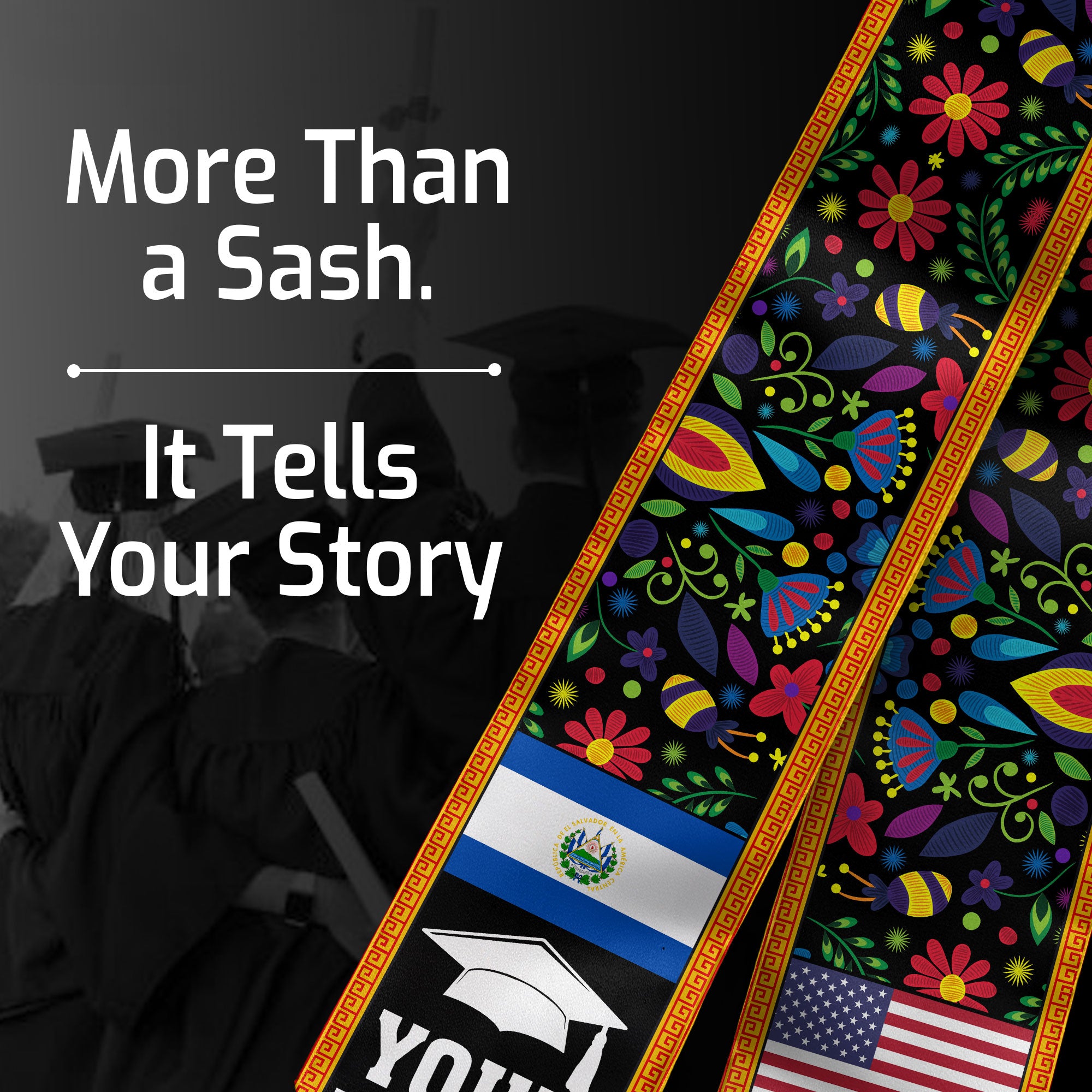 El Salvador Graduation Stole 2026, Salvadoran Flag Sash, Personal Detail Option