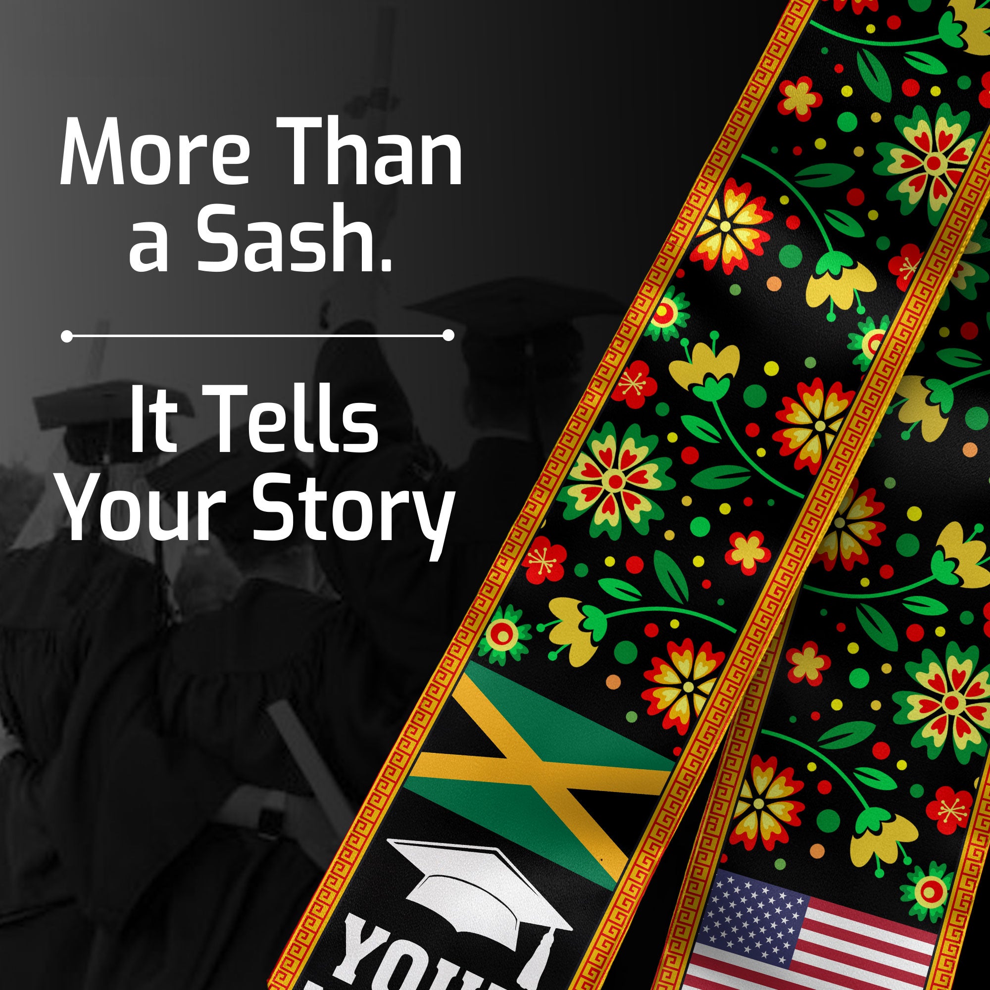 Jamaica Graduation Stole 2026, Jamaican Flag Sash, Add Personal Detail