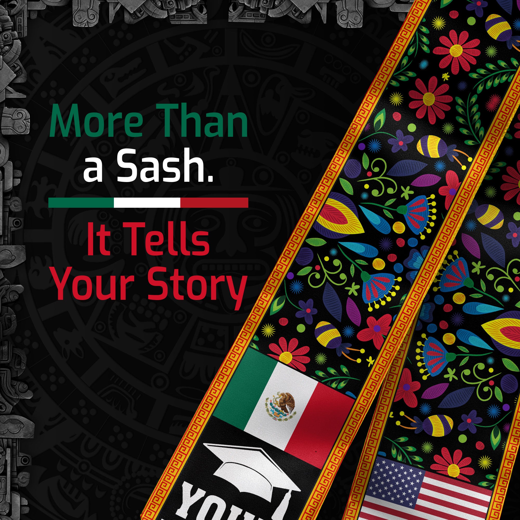 Mexico Flag Graduation Sash 2026, Mexican Stole, Add Personalized Detail for Senior Day