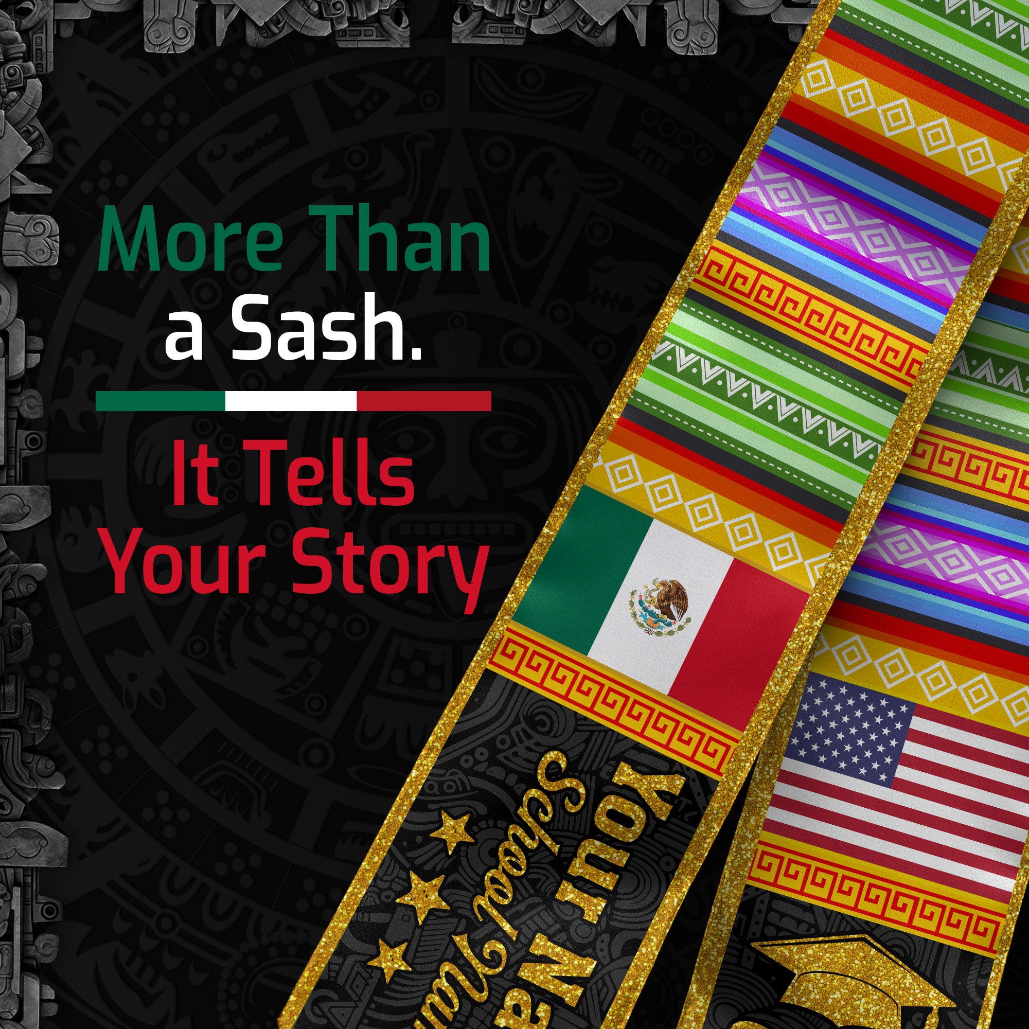 2026 Mexican Graduation Stole, Mexico Flag Sash, Personal Detail Option for Cap & Gown