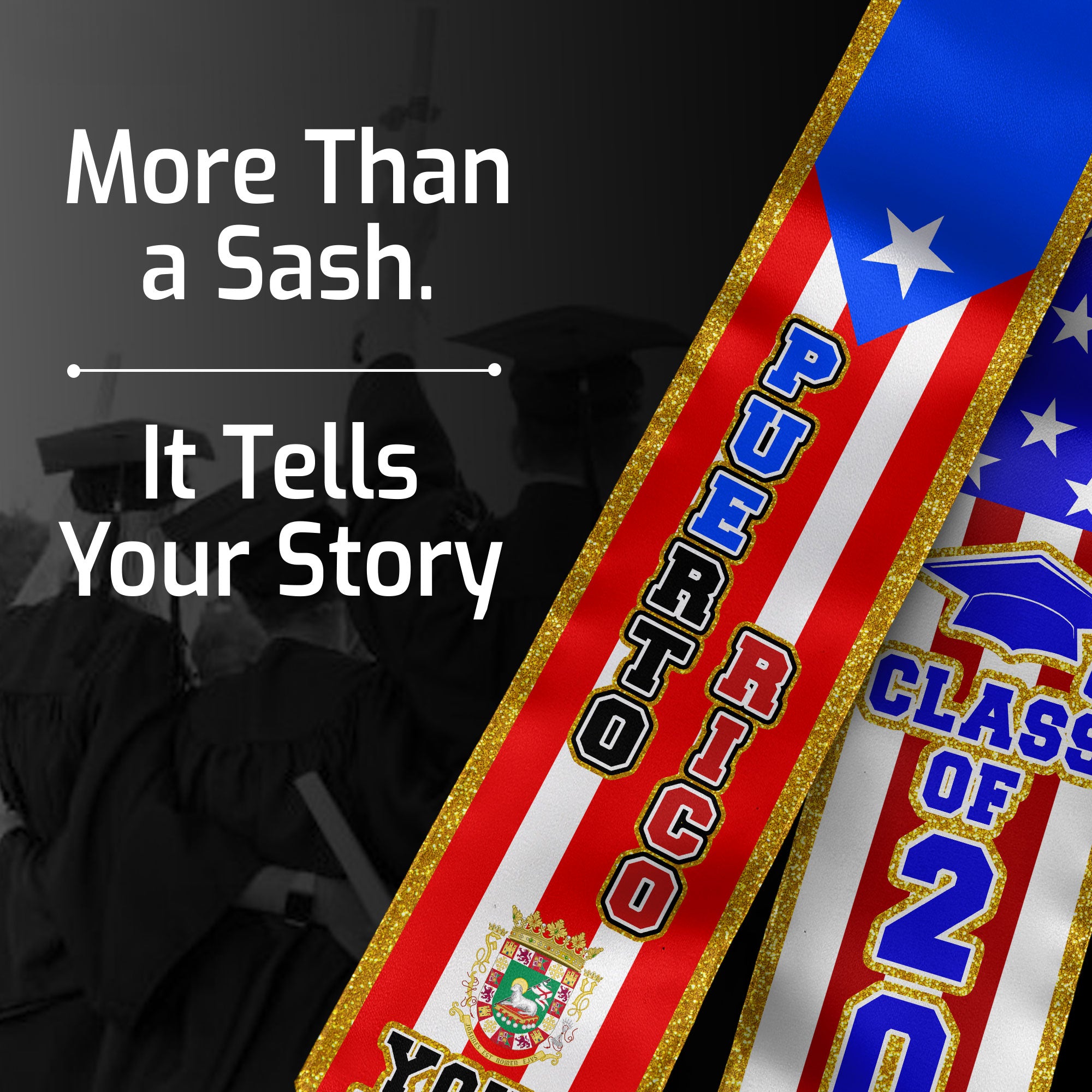 Puerto Rico Flag Graduation Sash 2026, Personalized Stole, Customizable Detail