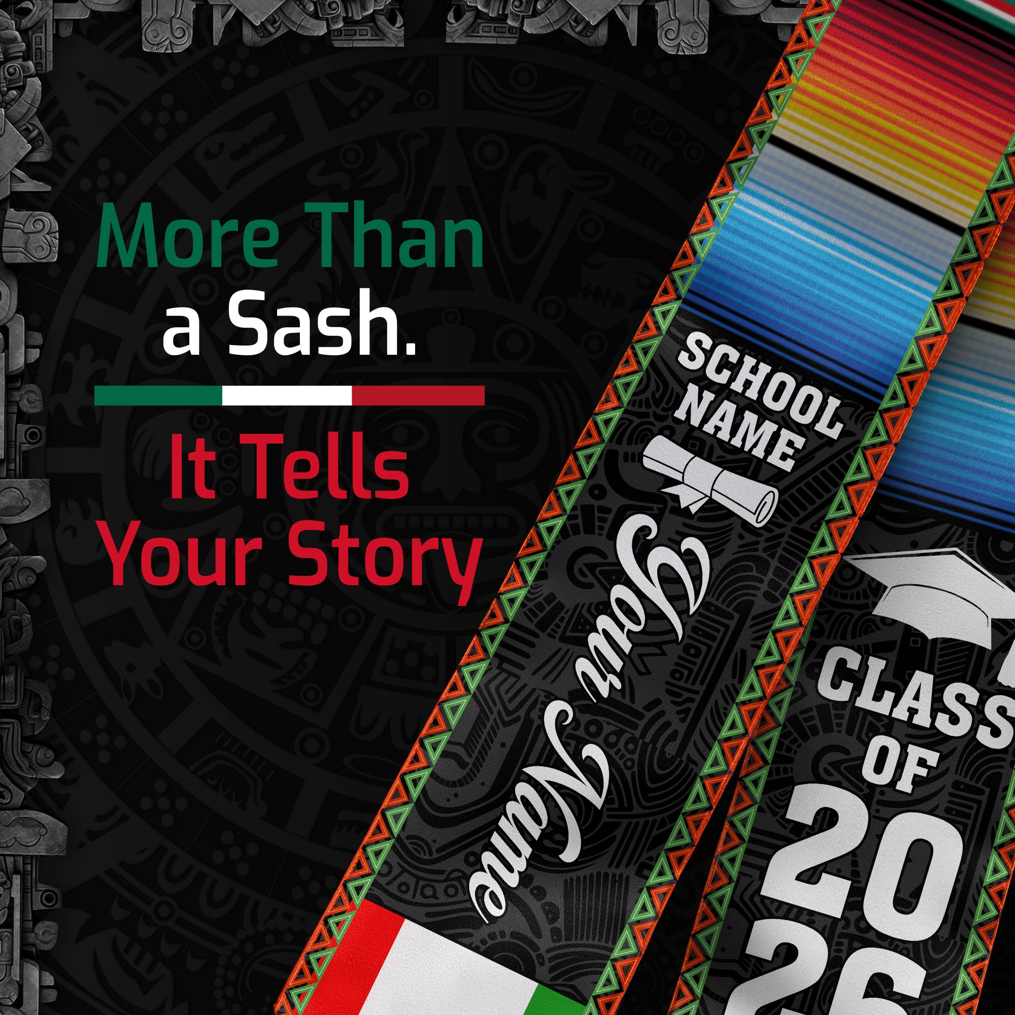 Mexican Flag Stole 2026, Mexico Graduation Sash, Optional Personalized Detail for Pictures