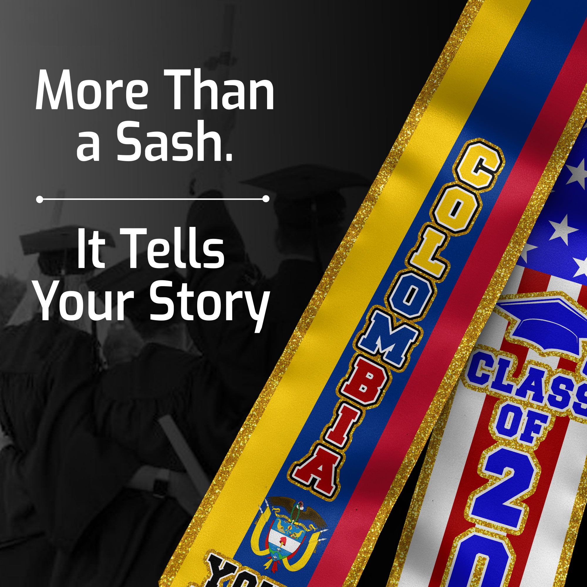 Customized Graduation Stole Colombia, Colombia Flag Graduation Sash, Custom Stole for Graduation 2026