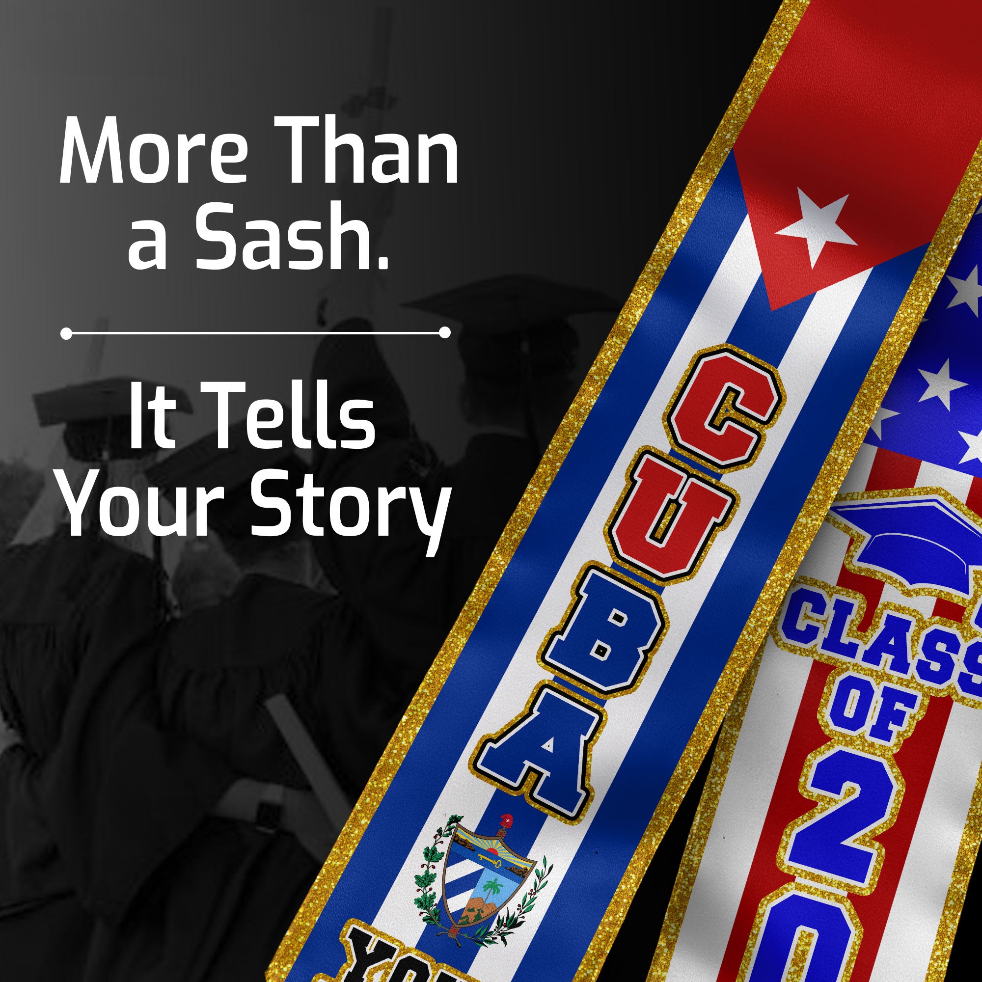 Cuba Flag Graduation Stole 2026, Cuban Sash, Add Personal Detail