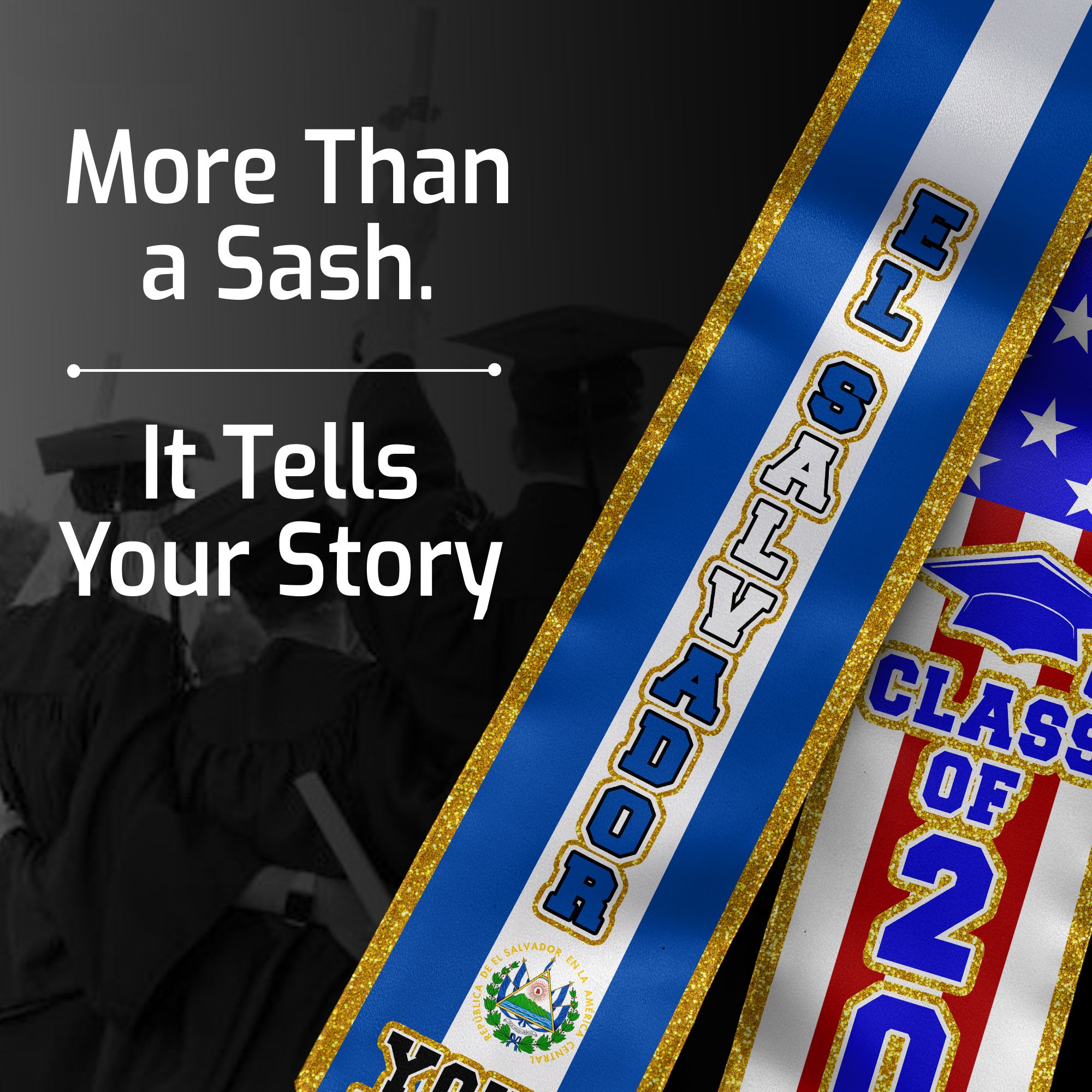 El Salvador Flag Graduation Sash 2026, Personalized Stole, Custom Detail