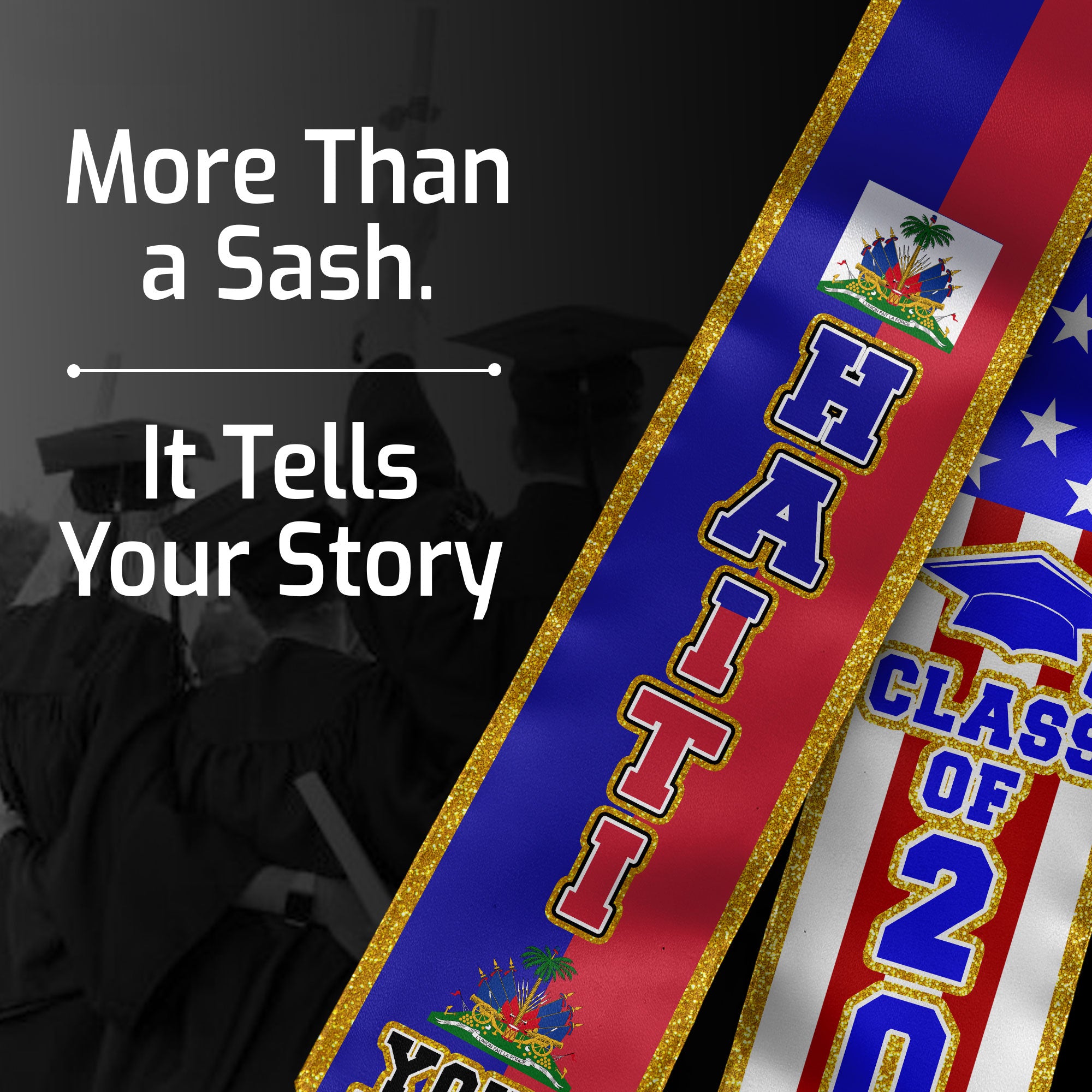 Haiti Flag Graduation Stole 2026, Haitian Sash, Personalized Detail