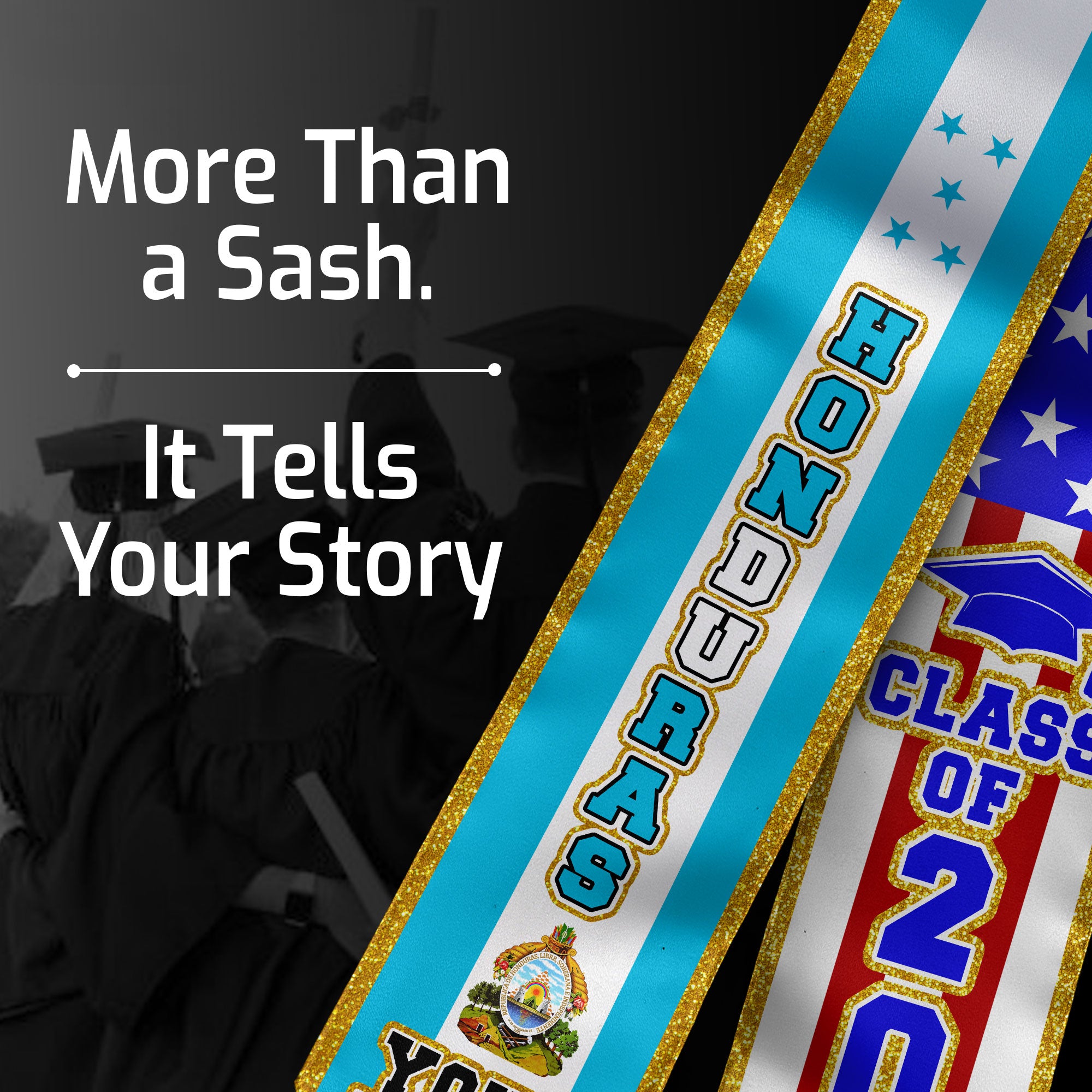 Honduras Flag Graduation Stole 2026, Honduran Sash, Customizable Detail