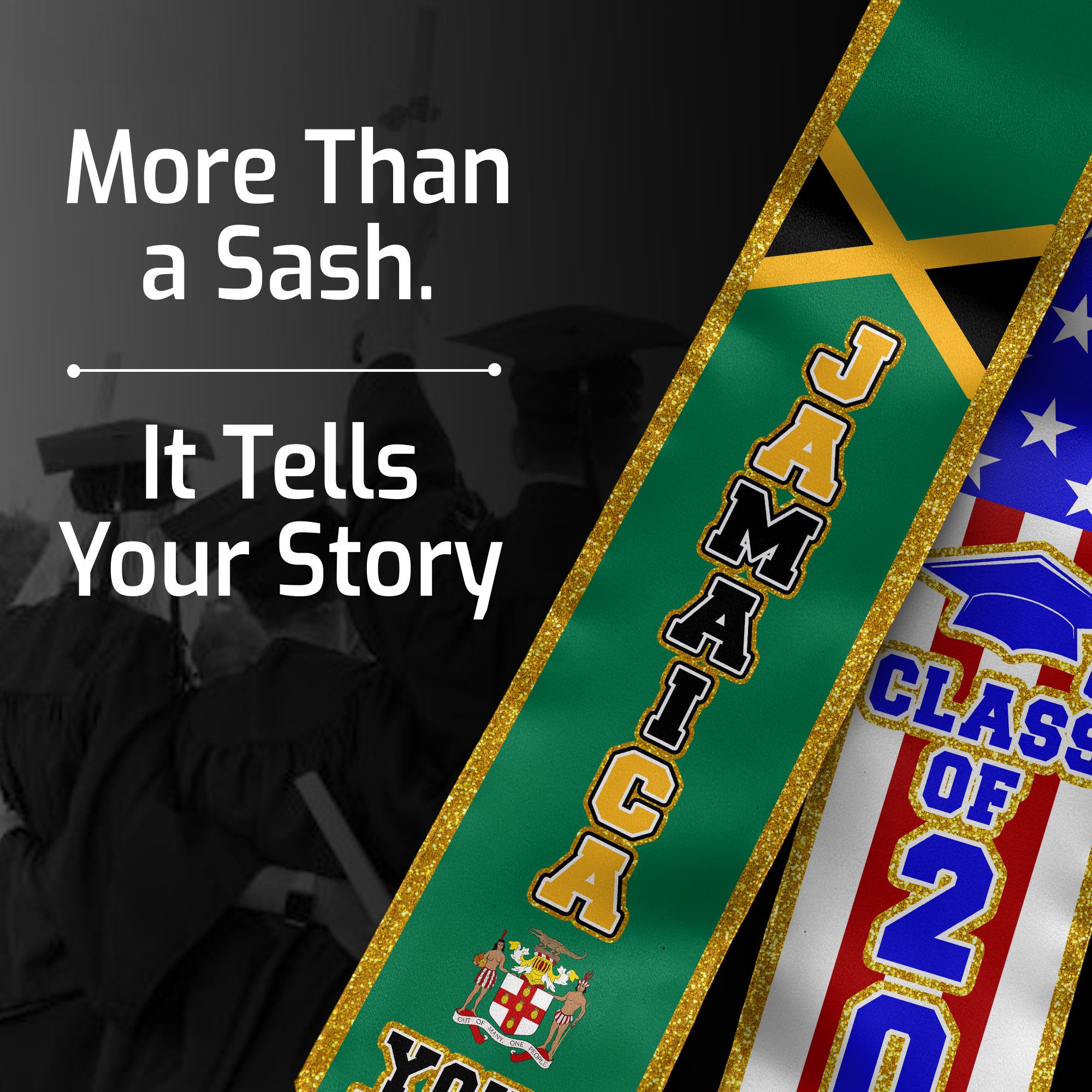 Jamaica Flag Graduation Stole 2026, Jamaican Sash, Personalized Detail