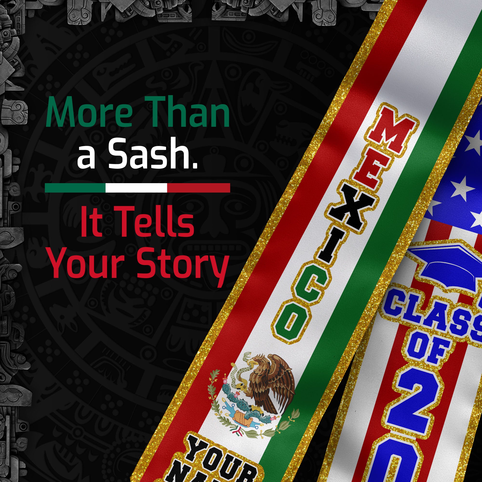 Mexico Graduation Stole 2026, Mexican Flag Sash, Personal Detail Option for Proud Grads