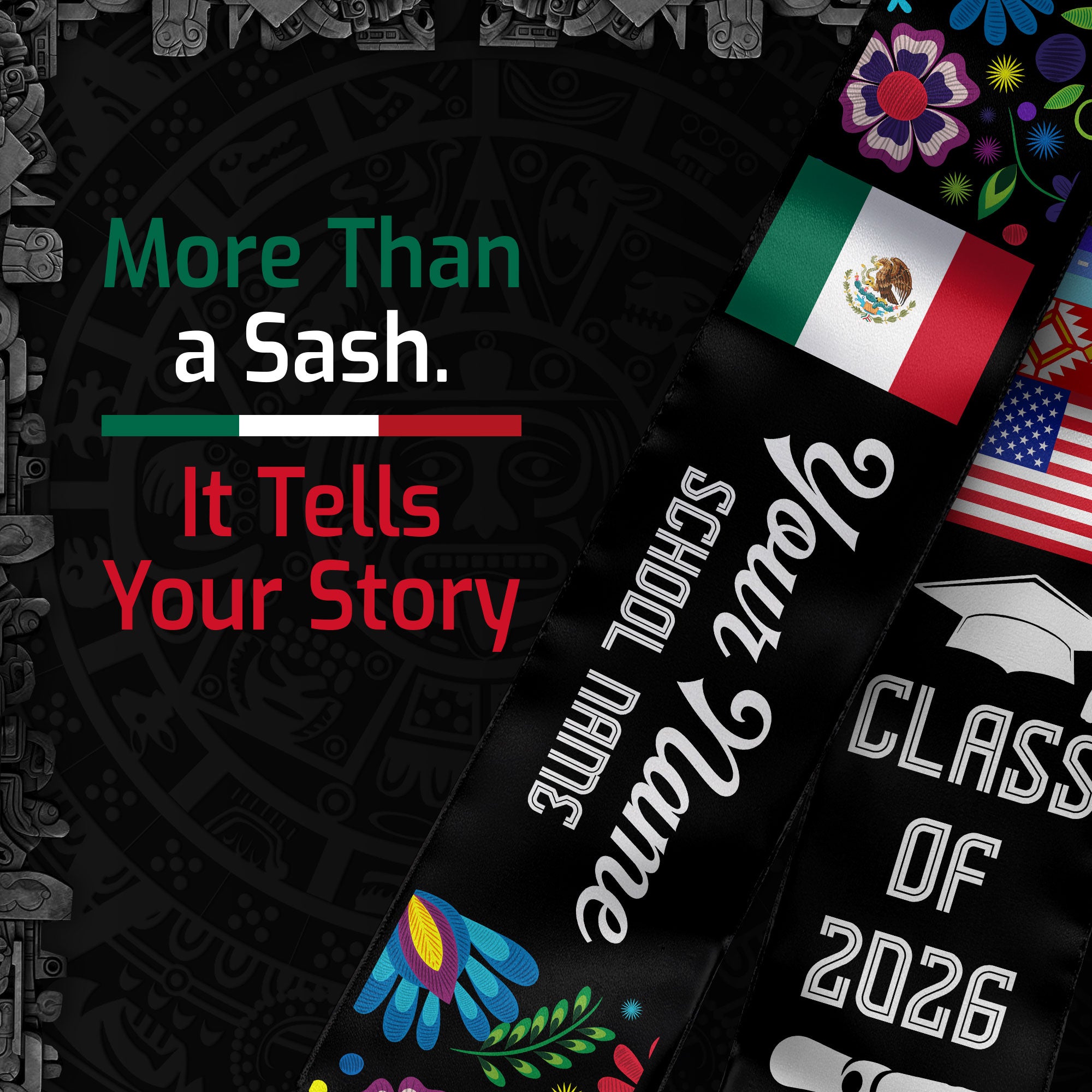 Mexican Flag Graduation Stole 2026, Mexico Sash, Optional Personalized Detail for Grads