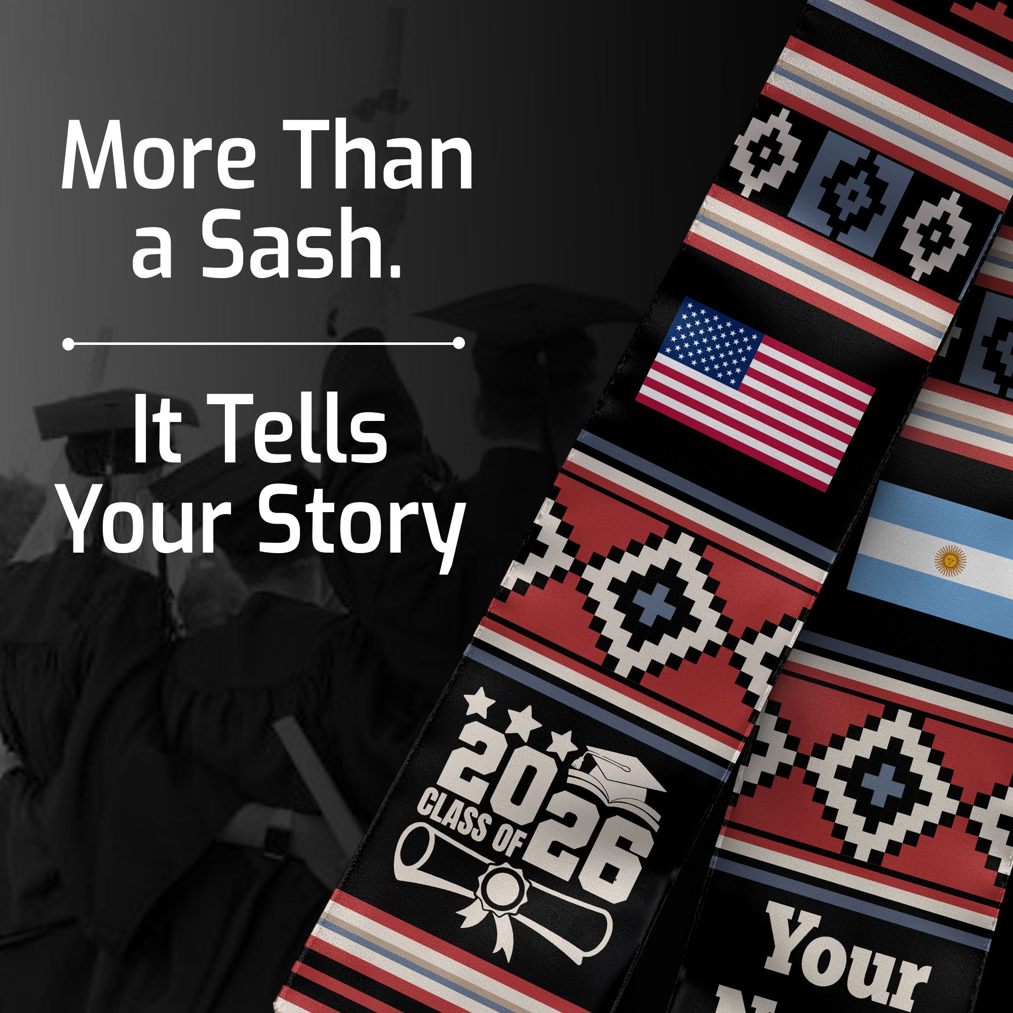 Customized Argentina Graduation Stole Featuring National Flag Motif, Graduation Sash for Class of 2026