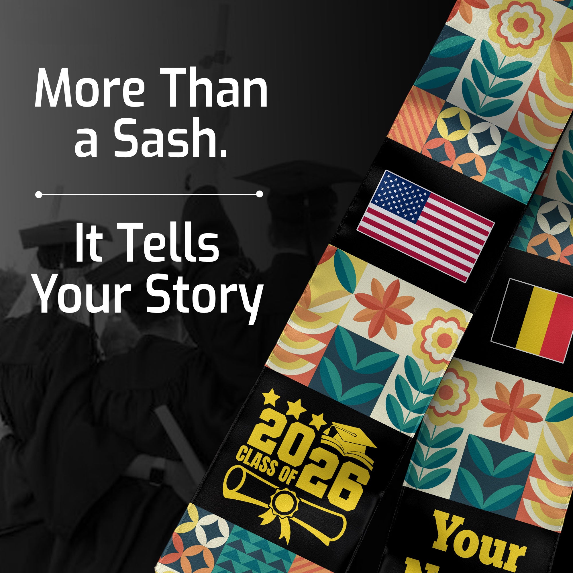 Customized Belgium Graduation Stole Featuring National Flag Motif, Graduation Sash for Class of 2026