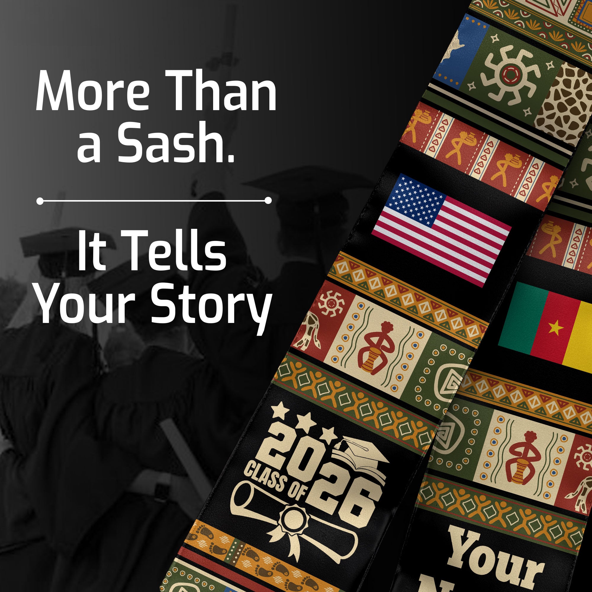 Customized Cameroon Graduation Stole Featuring National Flag Motif, Graduation Sash for Class of 2026
