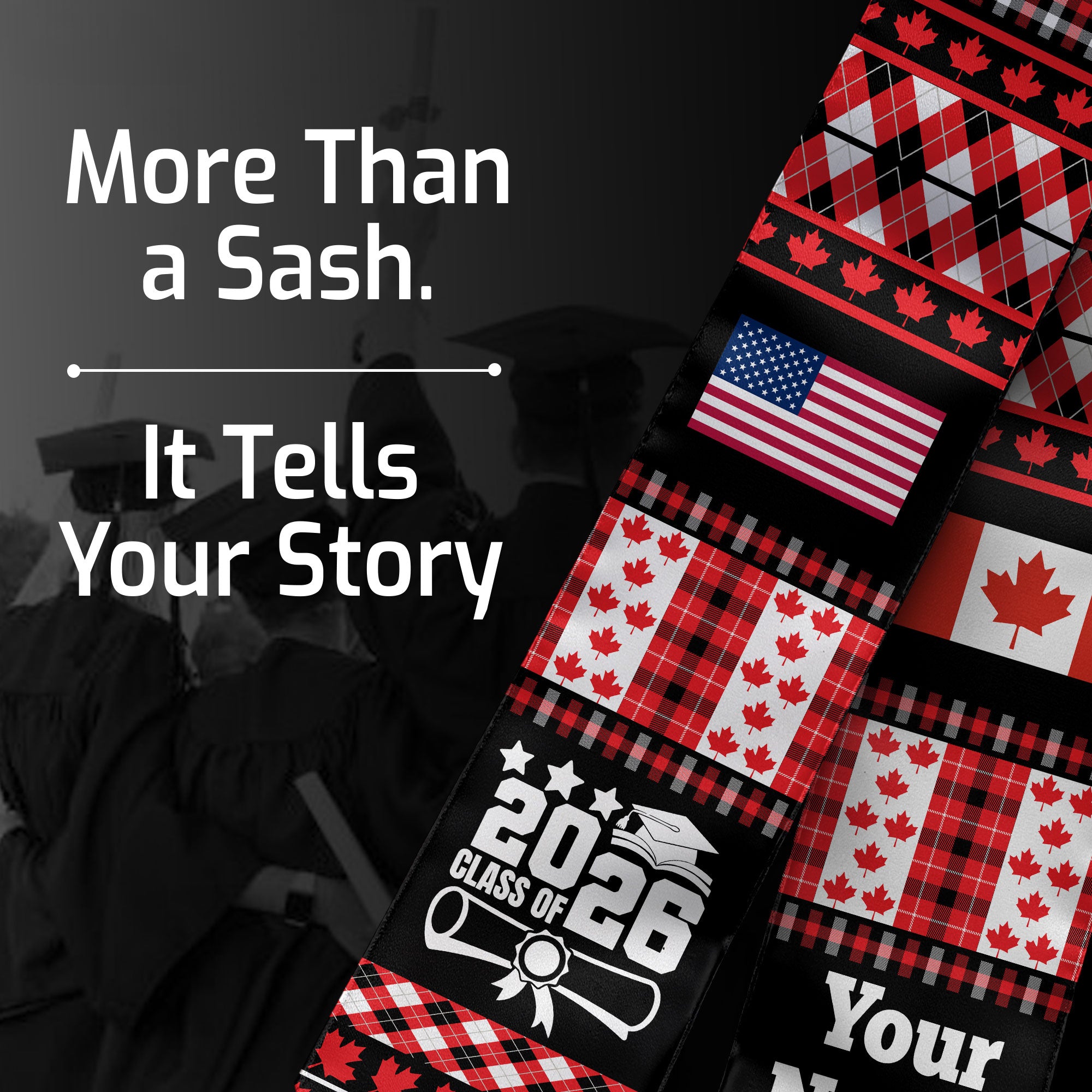 Customized Canada Graduation Stole Featuring National Flag Motif, Graduation Sash for Class of 2026