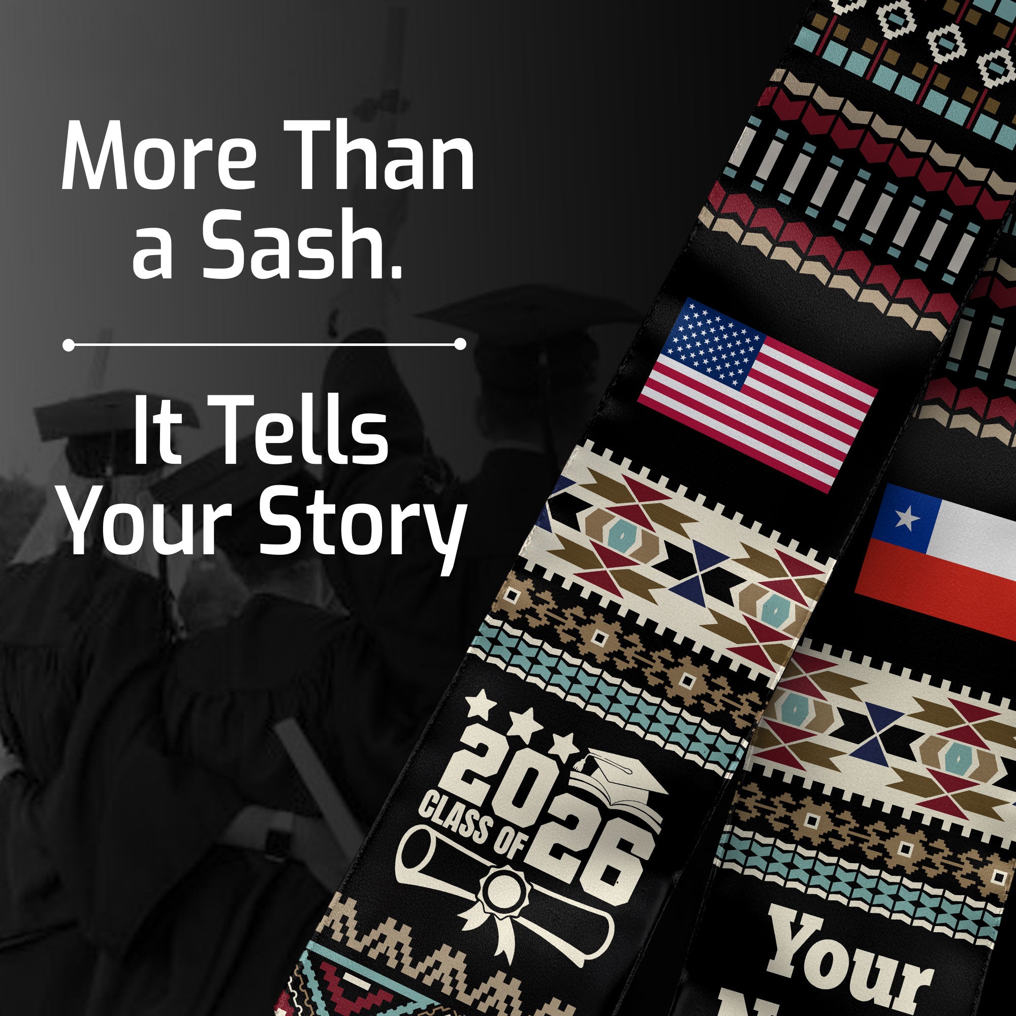 Customized Chile Graduation Stole Featuring National Flag Motif, Graduation Sash for Class of 2026