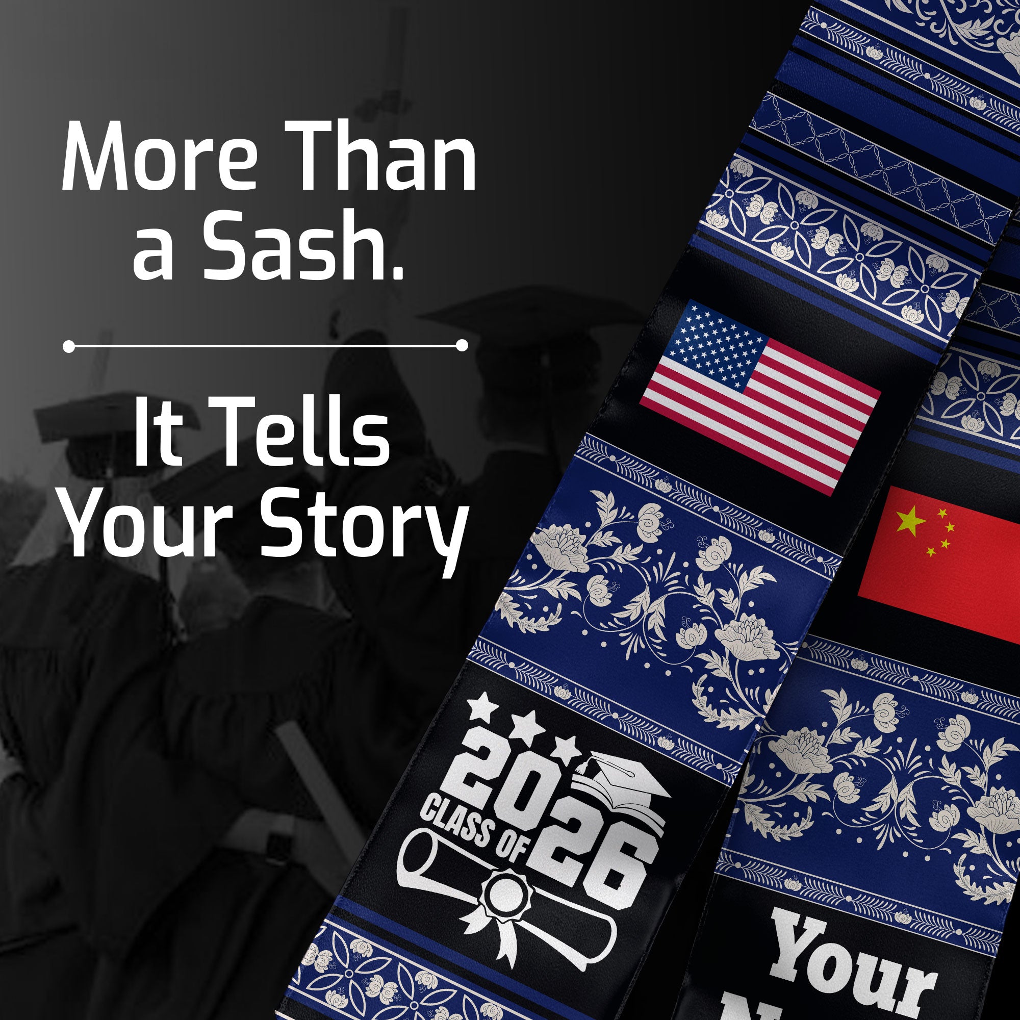 Customized China Graduation Stole Featuring National Flag Motif, Graduation Sash for Class of 2026