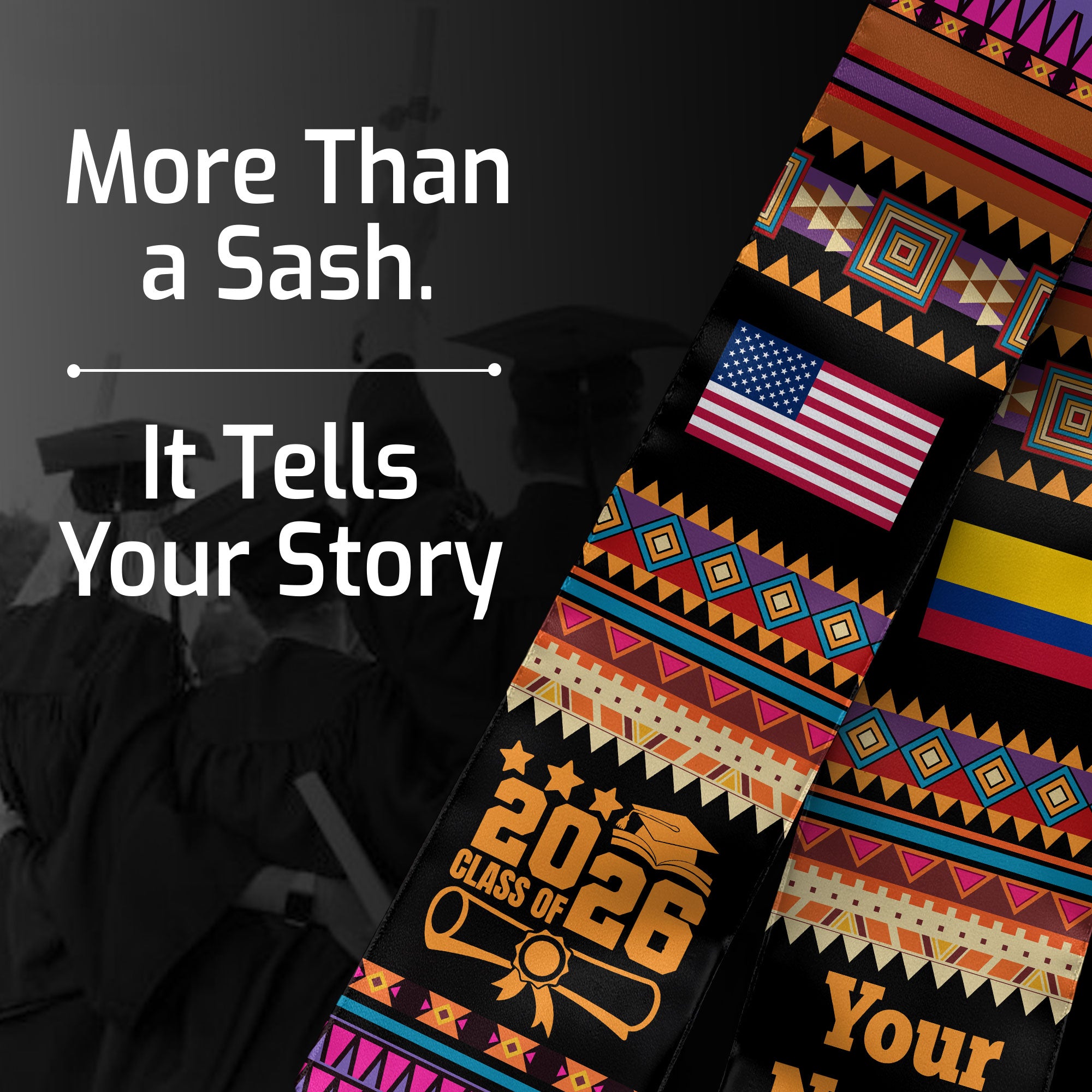 Customized Colombia Graduation Stole Featuring National Flag Motif, Graduation Sash for Class of 2026