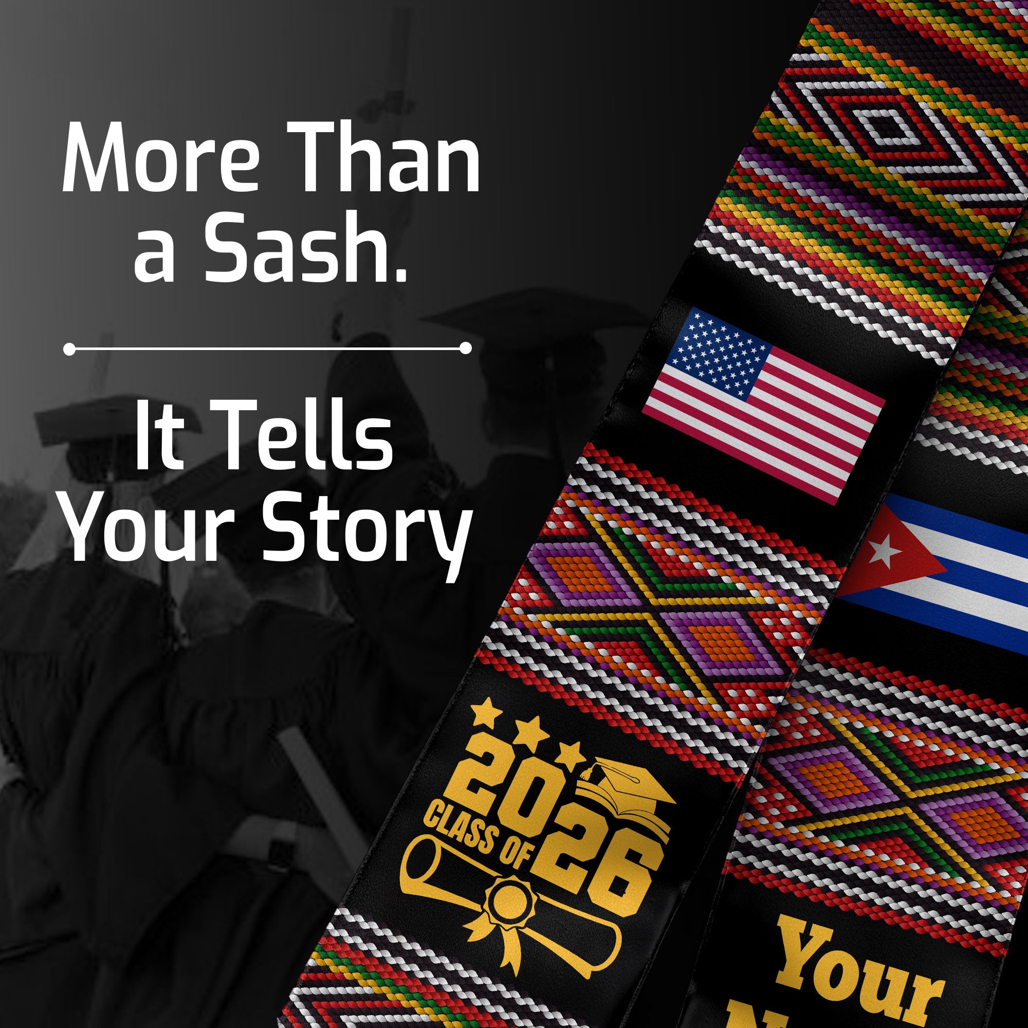 Customized Cuba Graduation Stole Featuring National Flag Motif, Graduation Sash for Class of 2026