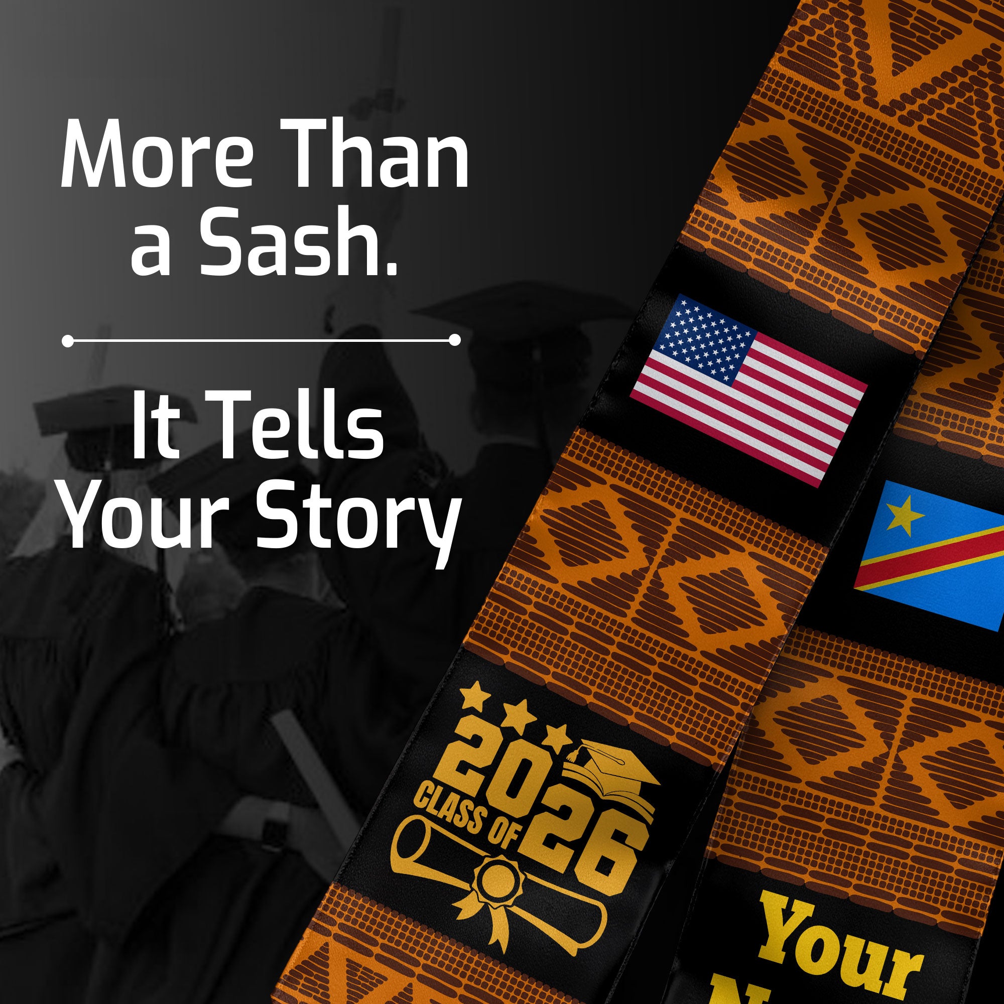 Customized DR Congo Graduation Stole Featuring National Flag Motif, Graduation Sash for Class of 2026