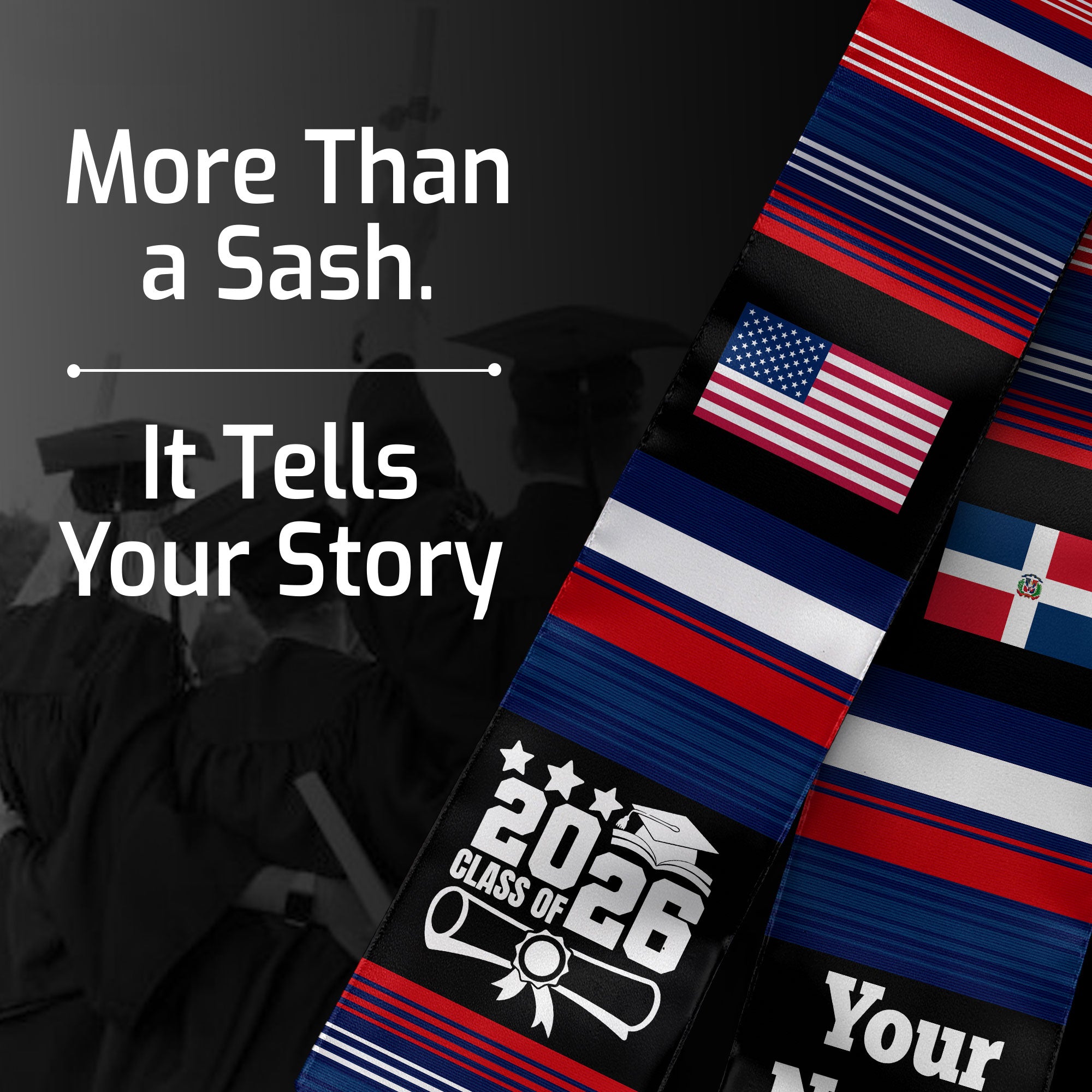 Customized Dominican Republic Graduation Stole Featuring Flag Motif, Graduation Sash for Class of 2026
