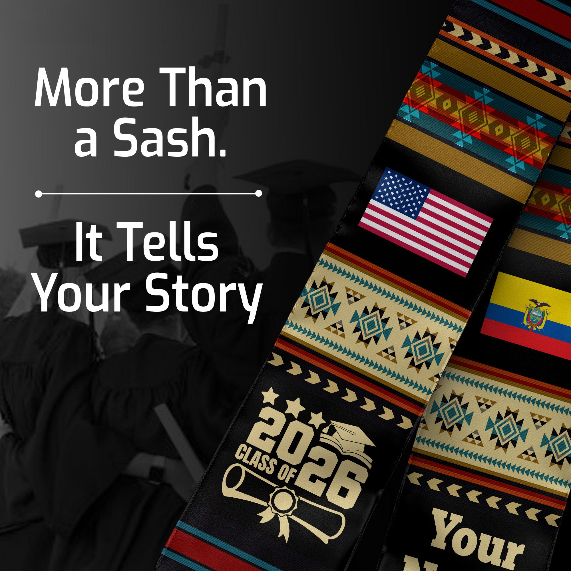 Customized Ecuador Graduation Stole Featuring National Flag Motif, Graduation Sash for Class of 2026