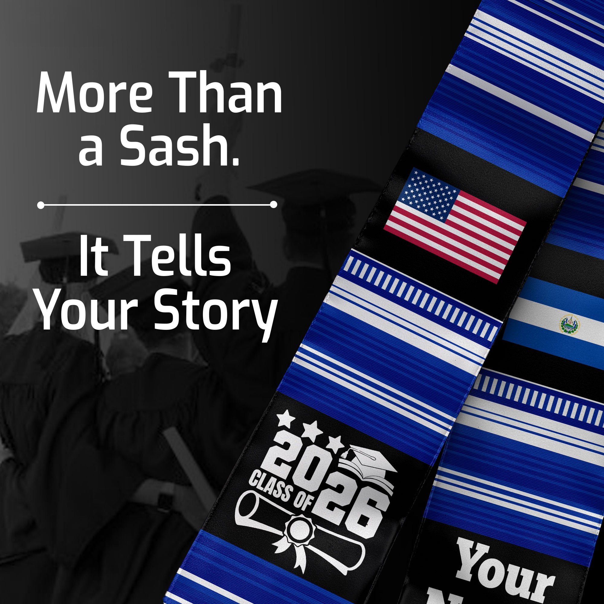 Customized El Salvador Graduation Stole Featuring National Flag Motif, Graduation Sash for Class of 2026