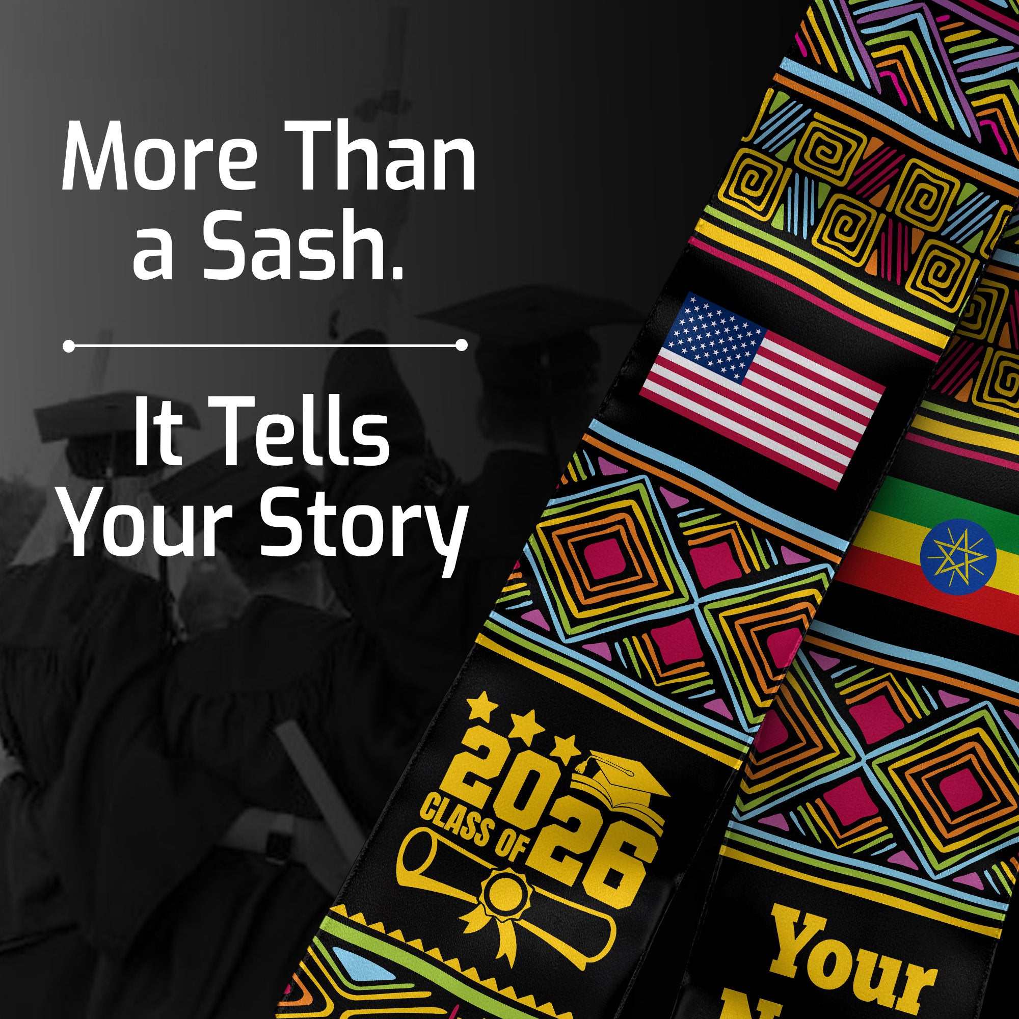 Customized Ethiopia Graduation Stole Featuring National Flag Motif, Graduation Sash for Class of 2026
