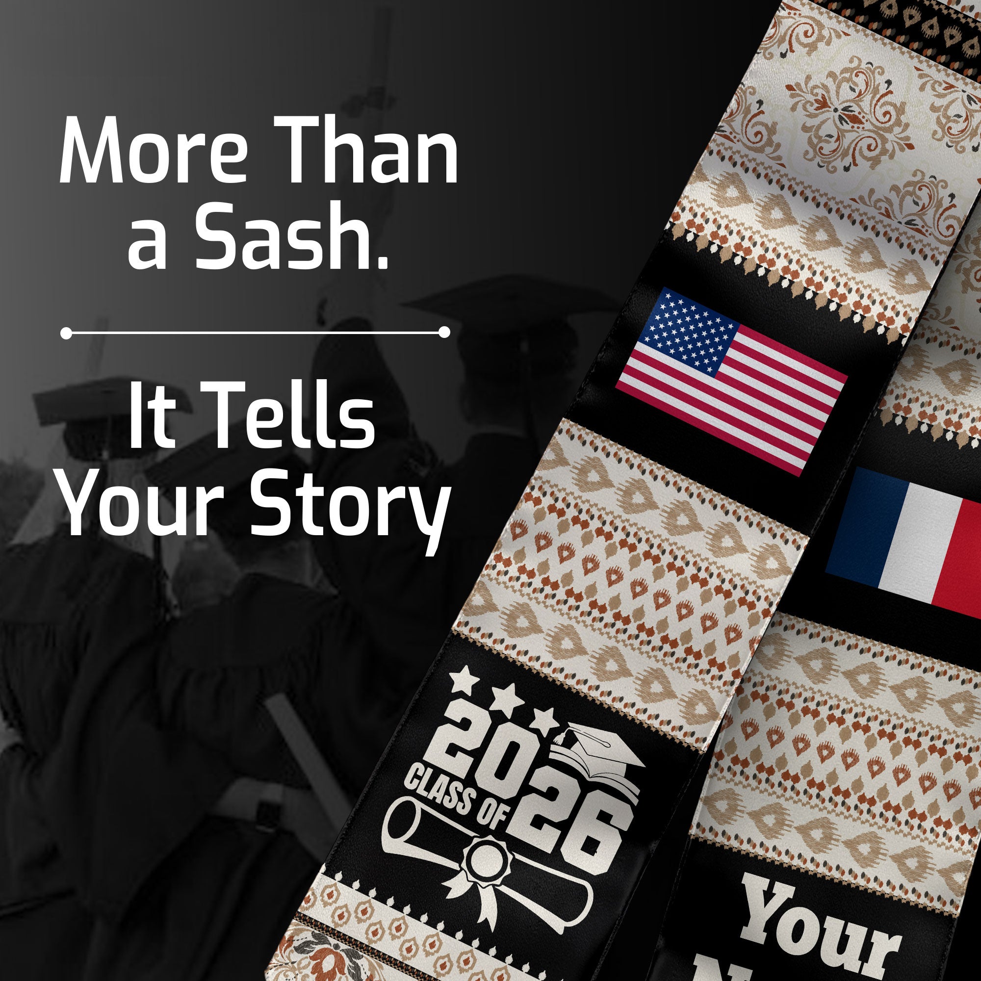 Customized France Graduation Stole Featuring National Flag Motif, Graduation Sash for Class of 2026