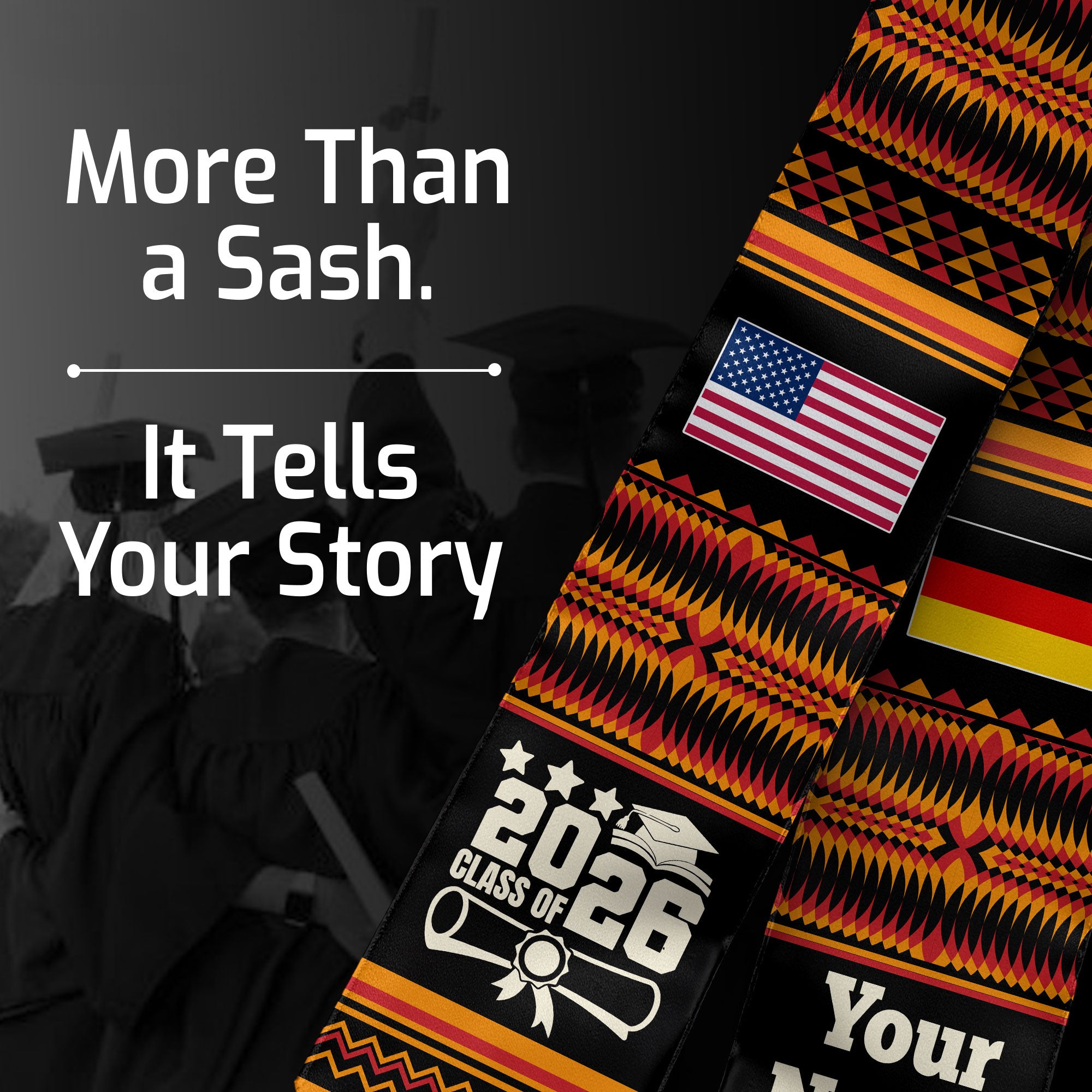 Customized Germany Graduation Stole Featuring National Flag Motif, Graduation Sash for Class of 2026