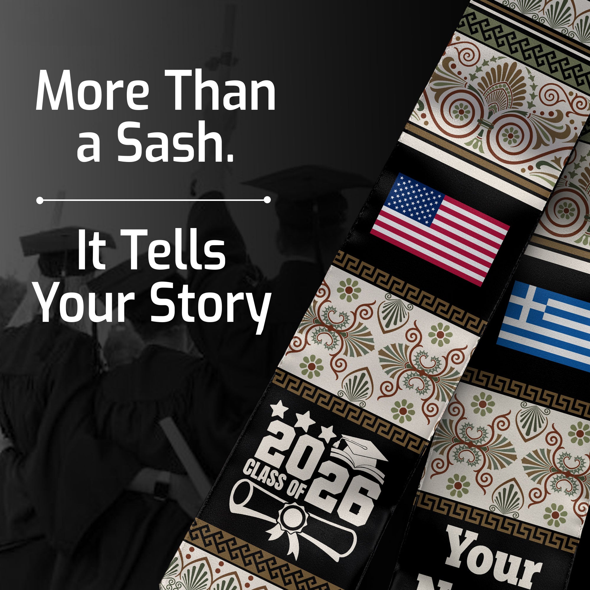 Customized Greece Graduation Stole Featuring National Flag Motif, Graduation Sash for Class of 2026