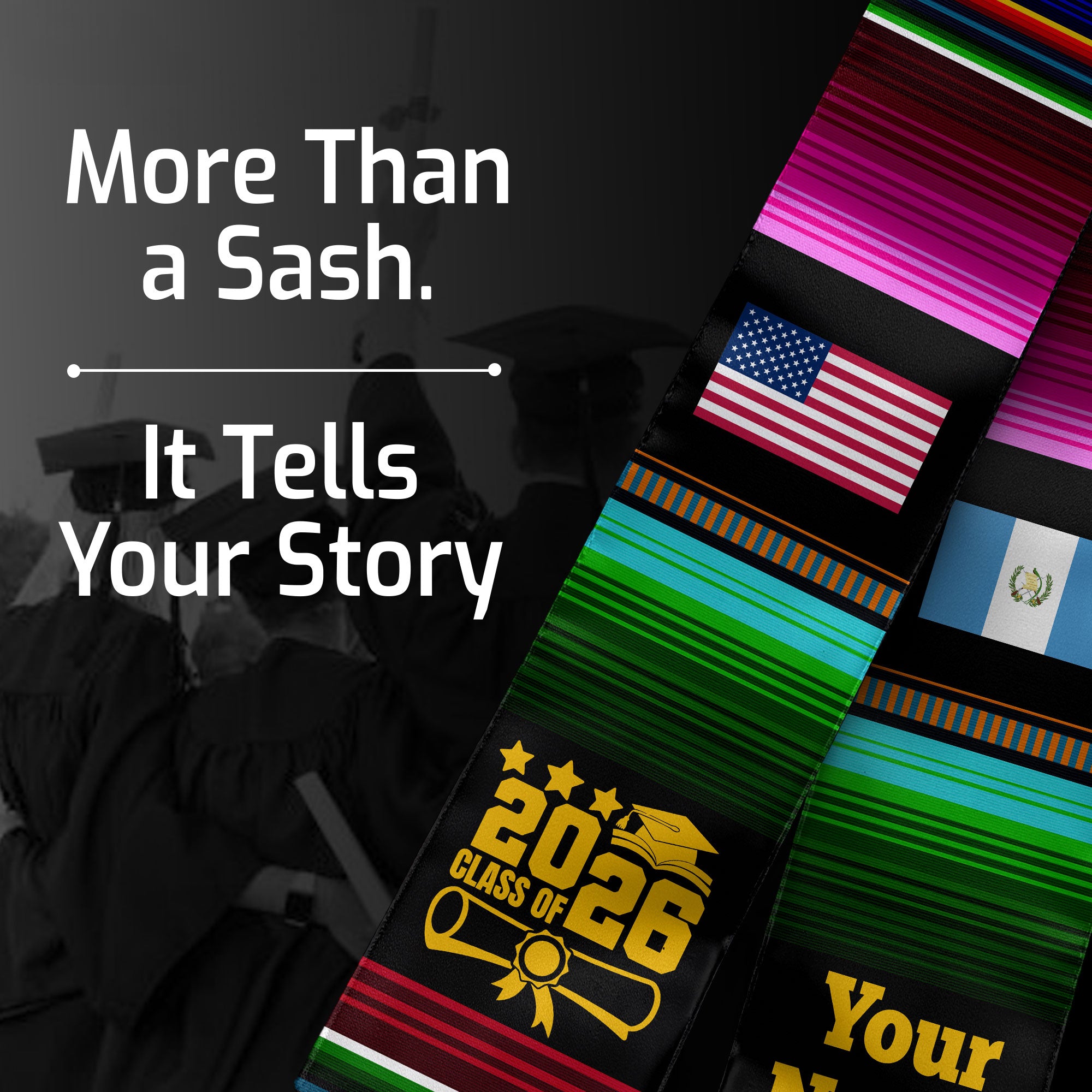 Customized Guatemala Graduation Stole Featuring National Flag Motif, Graduation Sash for Class of 2026