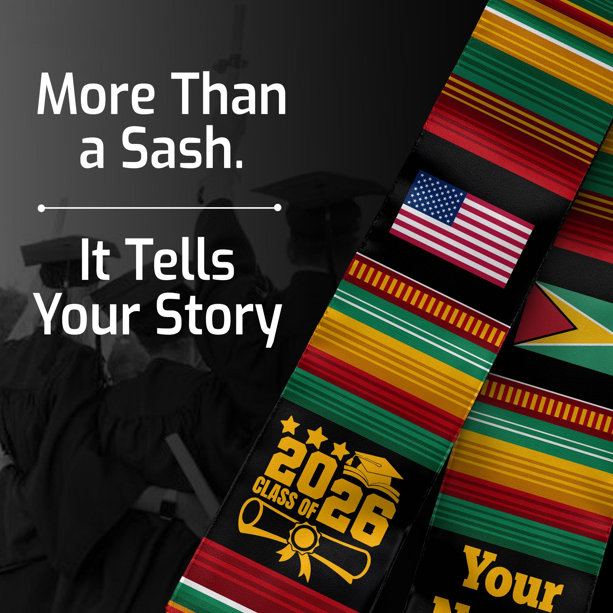 Customized Guyana Graduation Stole Featuring National Flag Motif, Graduation Sash for Class of 2026