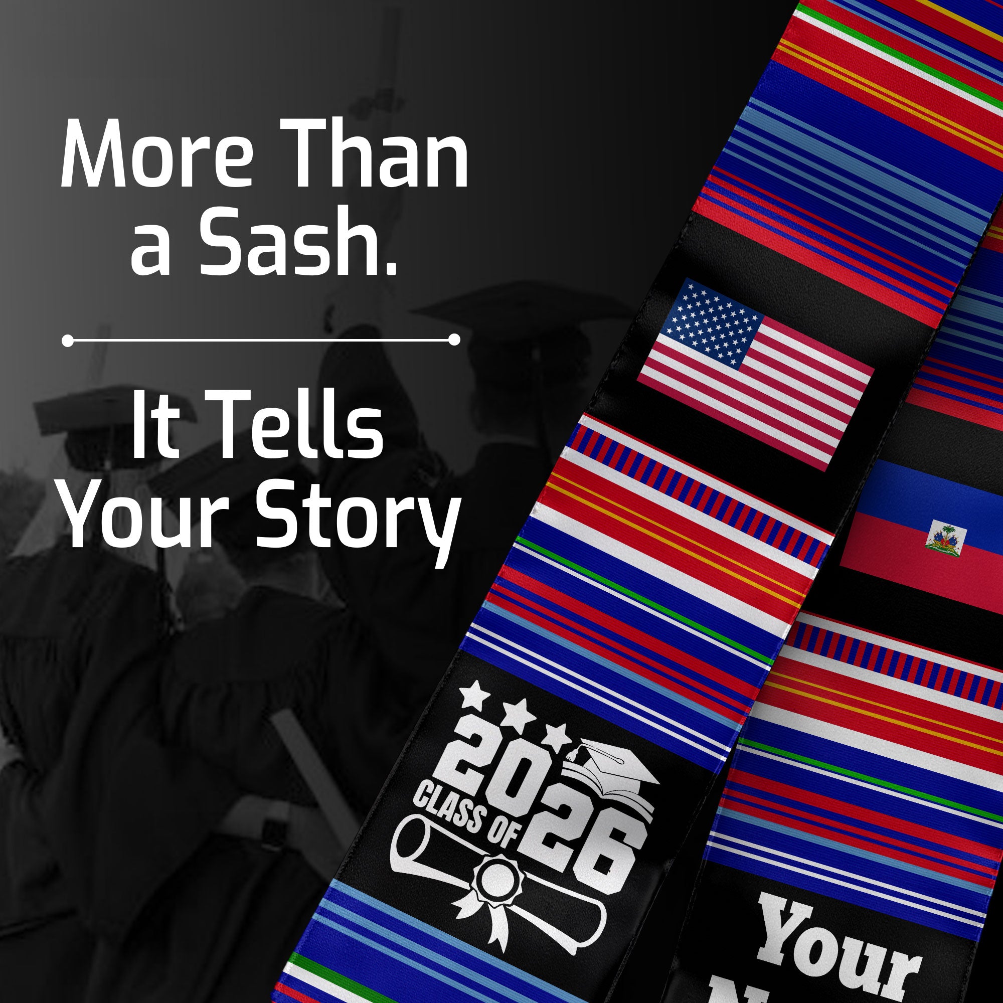 Customized Haiti Graduation Stole Featuring National Flag Motif, Graduation Sash for Class of 2026