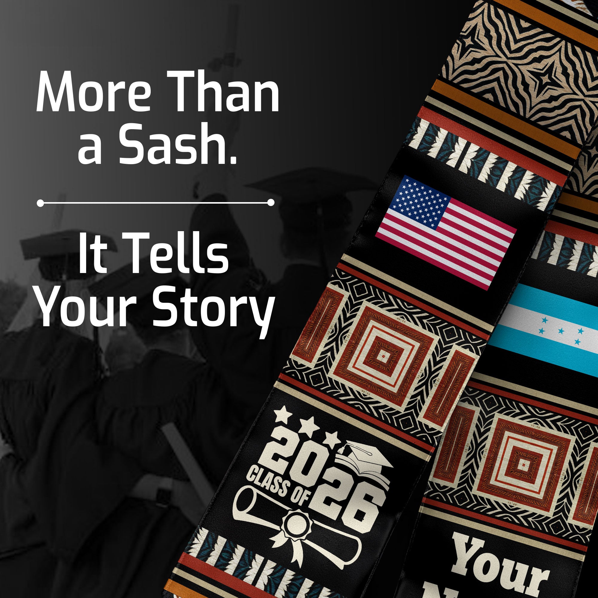 Customized Honduras Graduation Stole Featuring National Flag Motif, Graduation Sash for Class of 2026