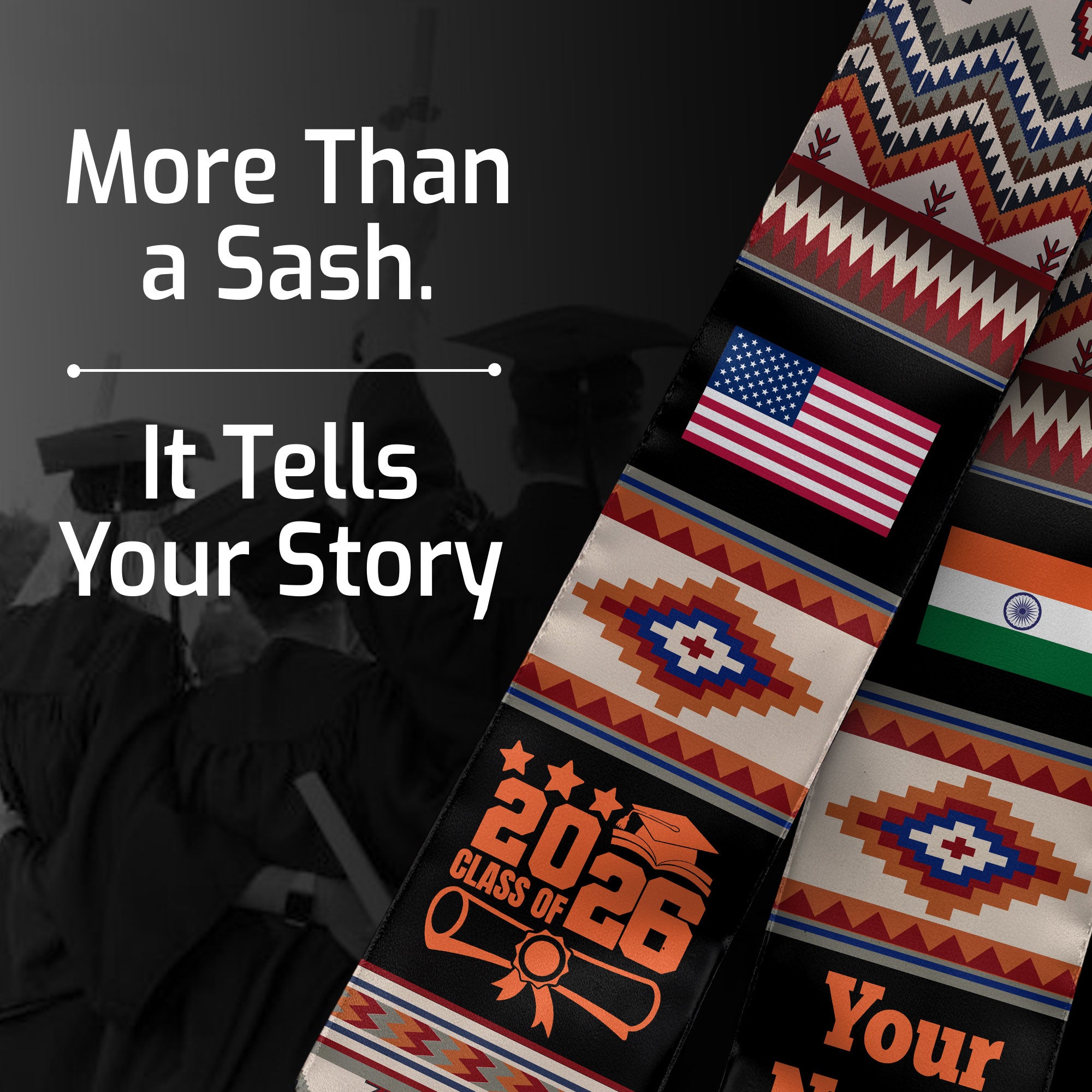 Customized India Graduation Stole Featuring National Flag Motif, Graduation Sash for Class of 2026