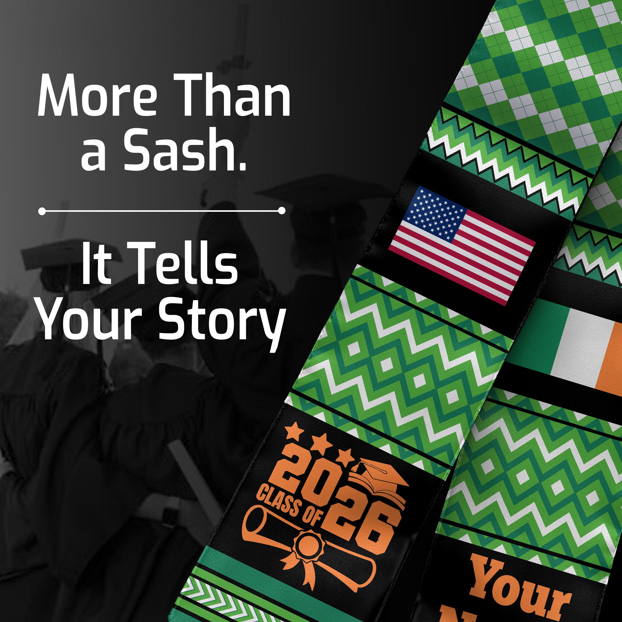 Customized Ireland Graduation Stole Featuring National Flag Motif, Graduation Sash for Class of 2026