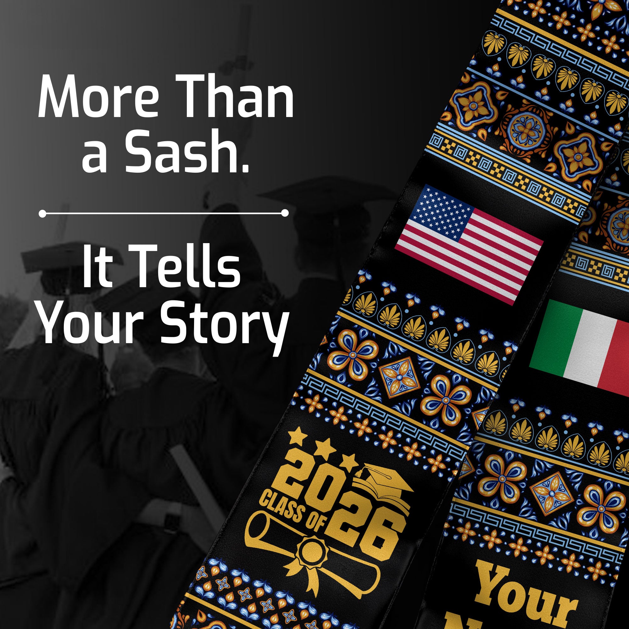 Customized Italy Graduation Stole Featuring National Flag Motif, Graduation Sash for Class of 2026