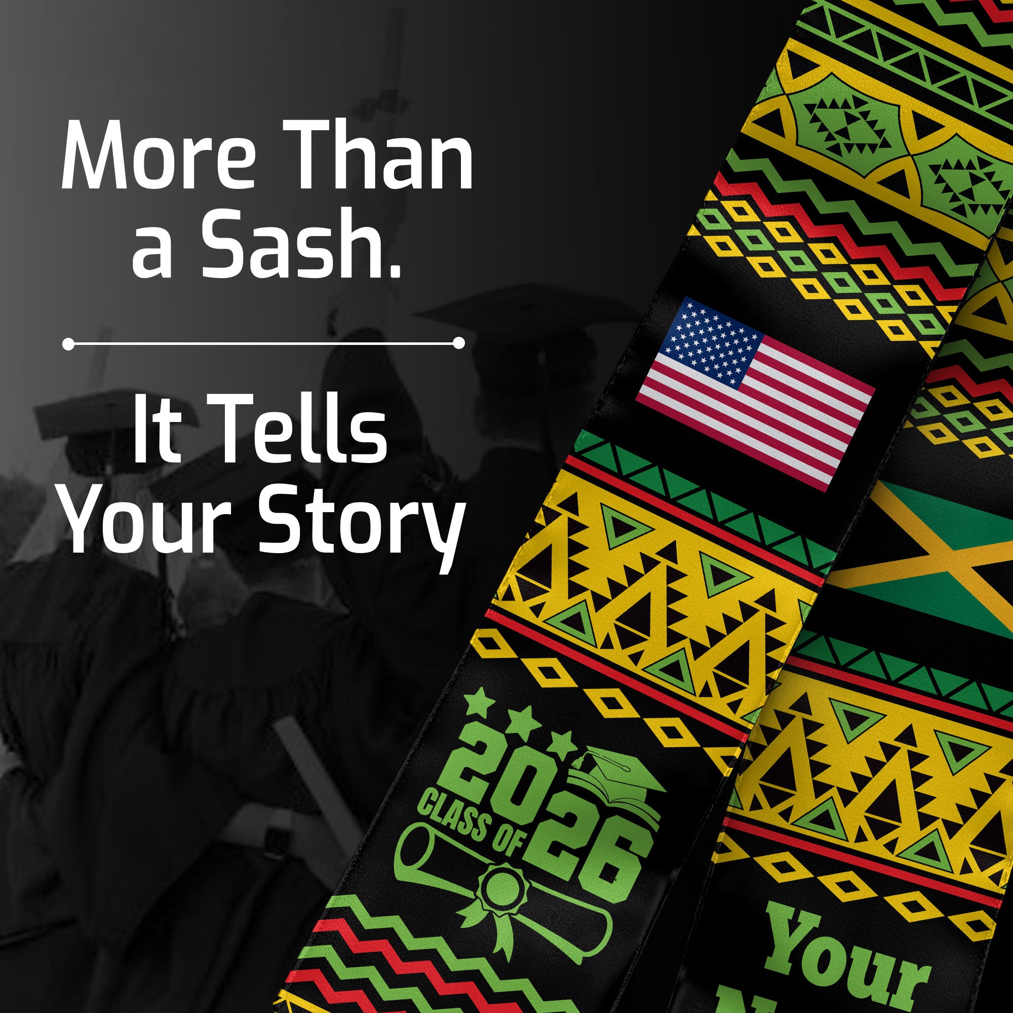 Customized Jamaica Graduation Stole Featuring National Flag Motif, Graduation Sash for Class of 2026