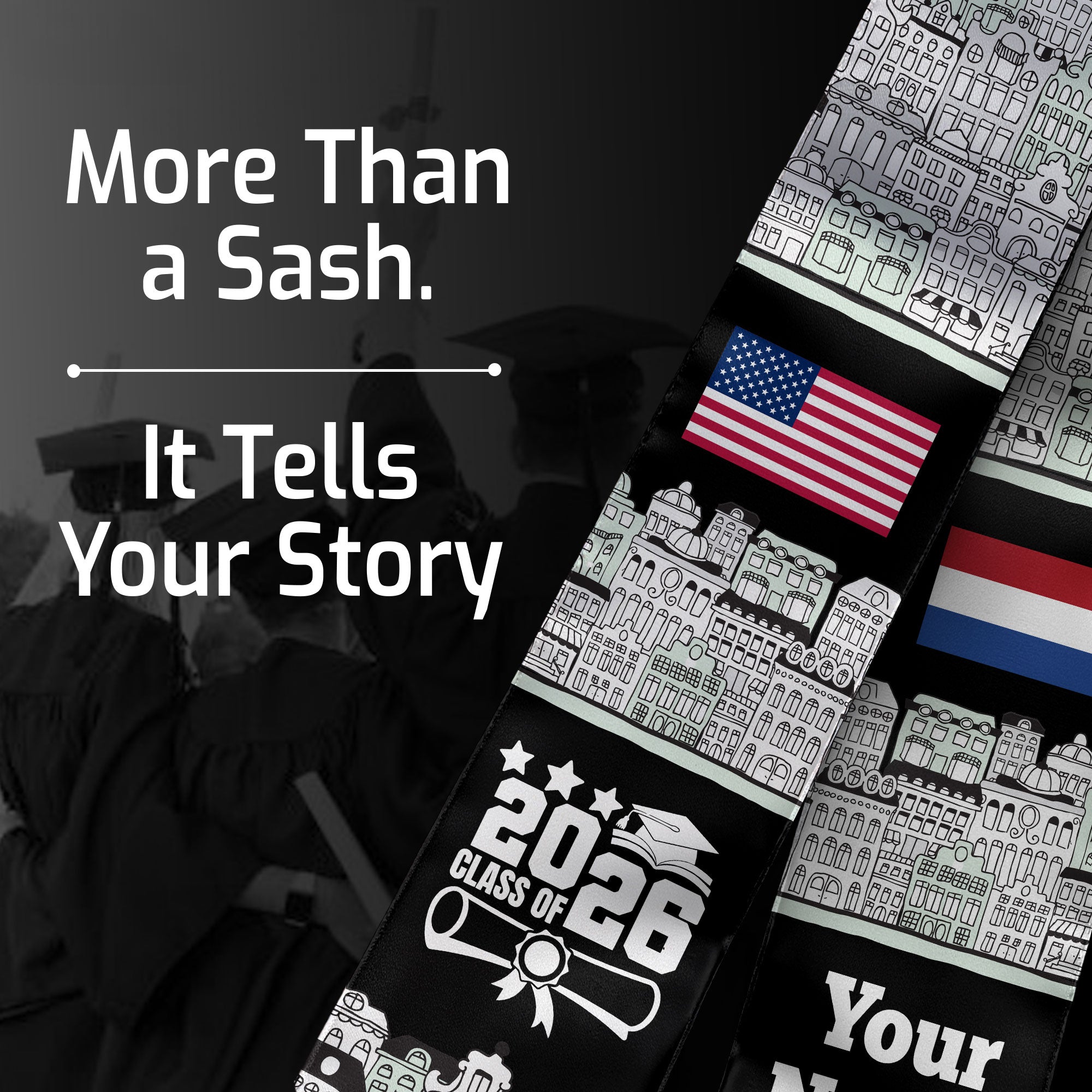 Customized Netherlands Graduation Stole Featuring National Flag Motif, Graduation Sash for Class of 2026