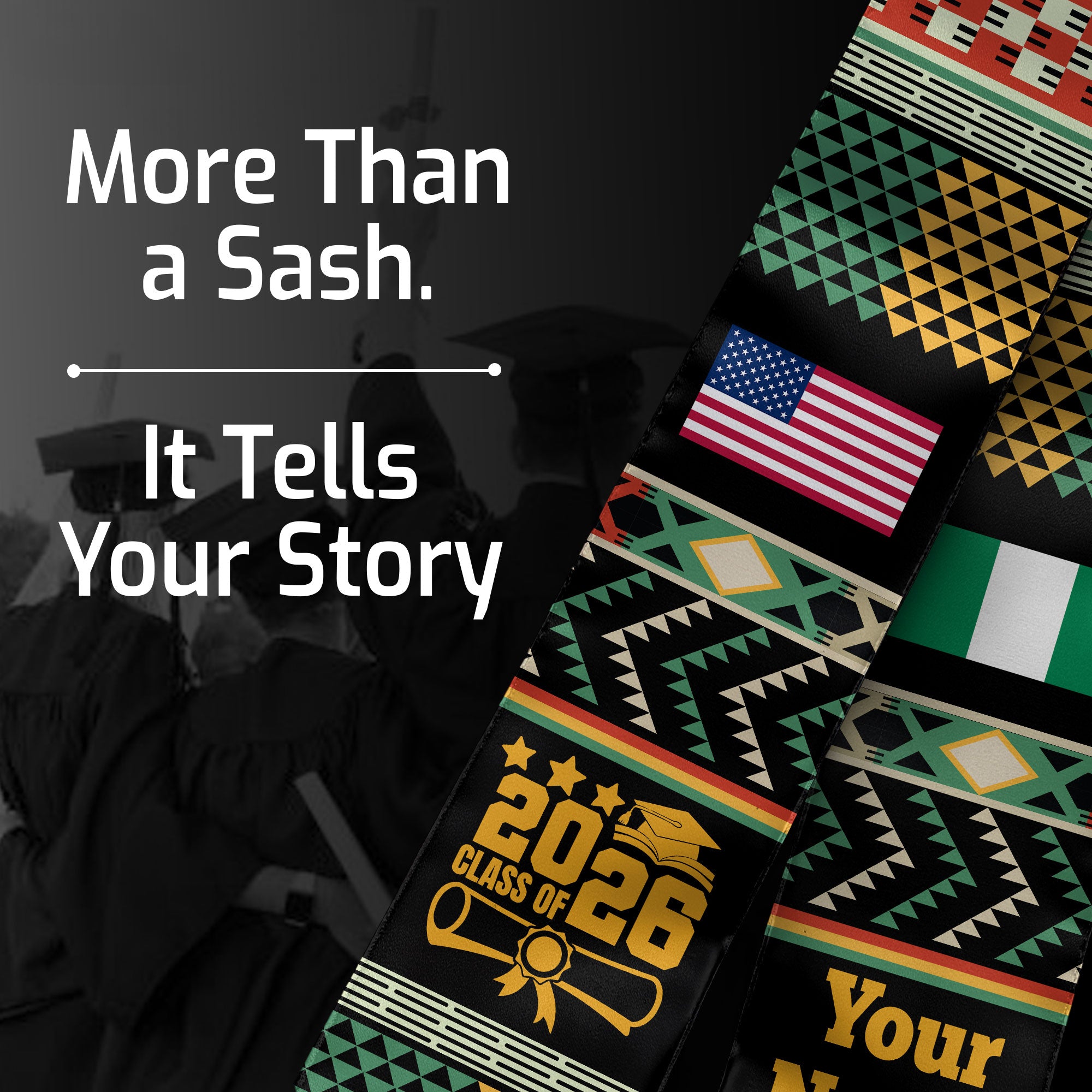 Customized Nigeria Graduation Stole Featuring National Flag Motif, Graduation Sash for Class of 2026