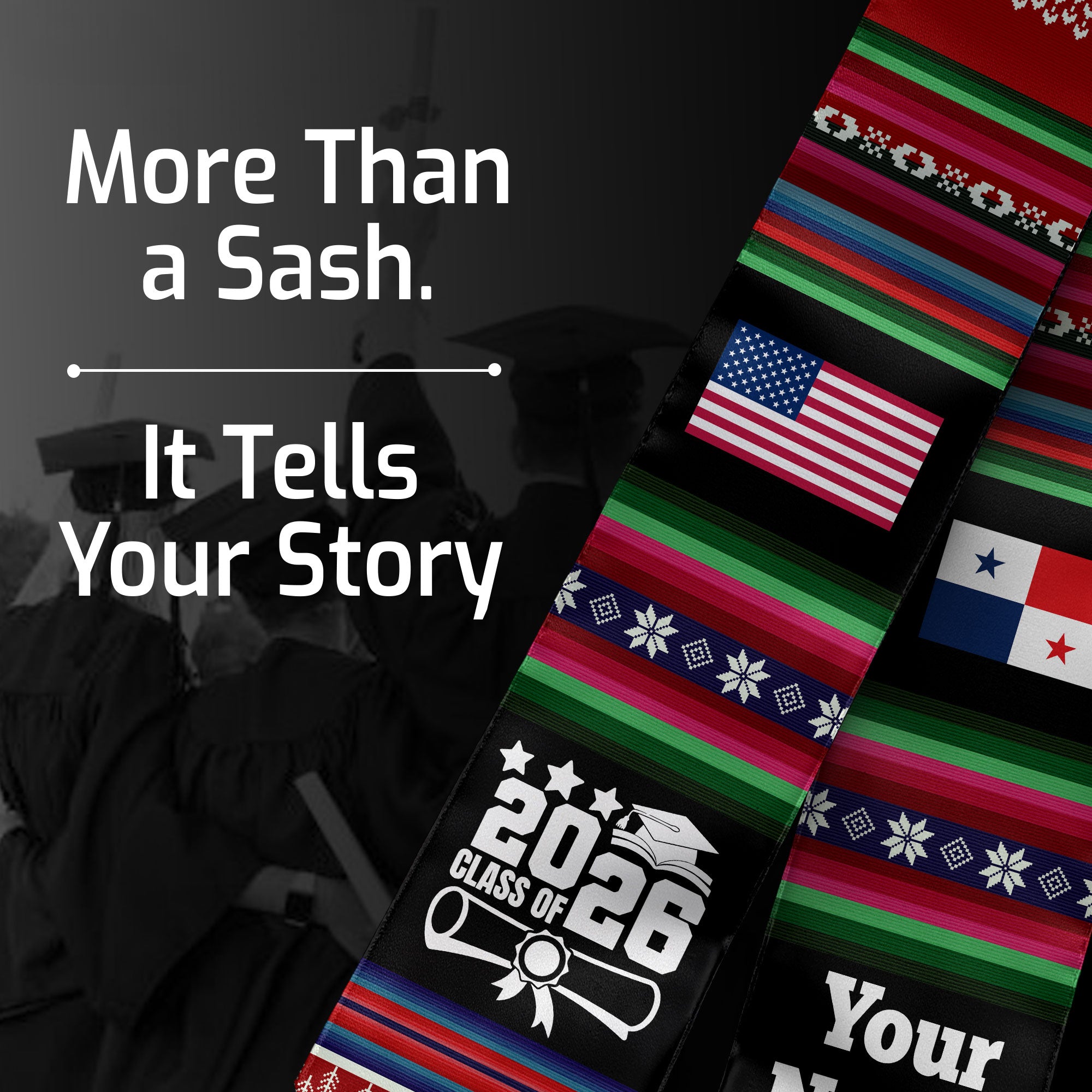 Customized Panama Graduation Stole Featuring National Flag Motif, Graduation Sash for Class of 2026